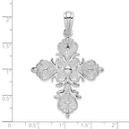De-Ani Sterling Silver Rhodium-plated Polished and Textured Fleur de Lis Cross Pendant