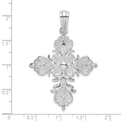 De-Ani Sterling Silver Rhodium-plated Polished and Textured Fleur de Lis Cross Pendant