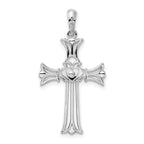De-Ani Sterling Silver Rhodium-Plated Polished Cut-Out Claddagh Cross Pendant