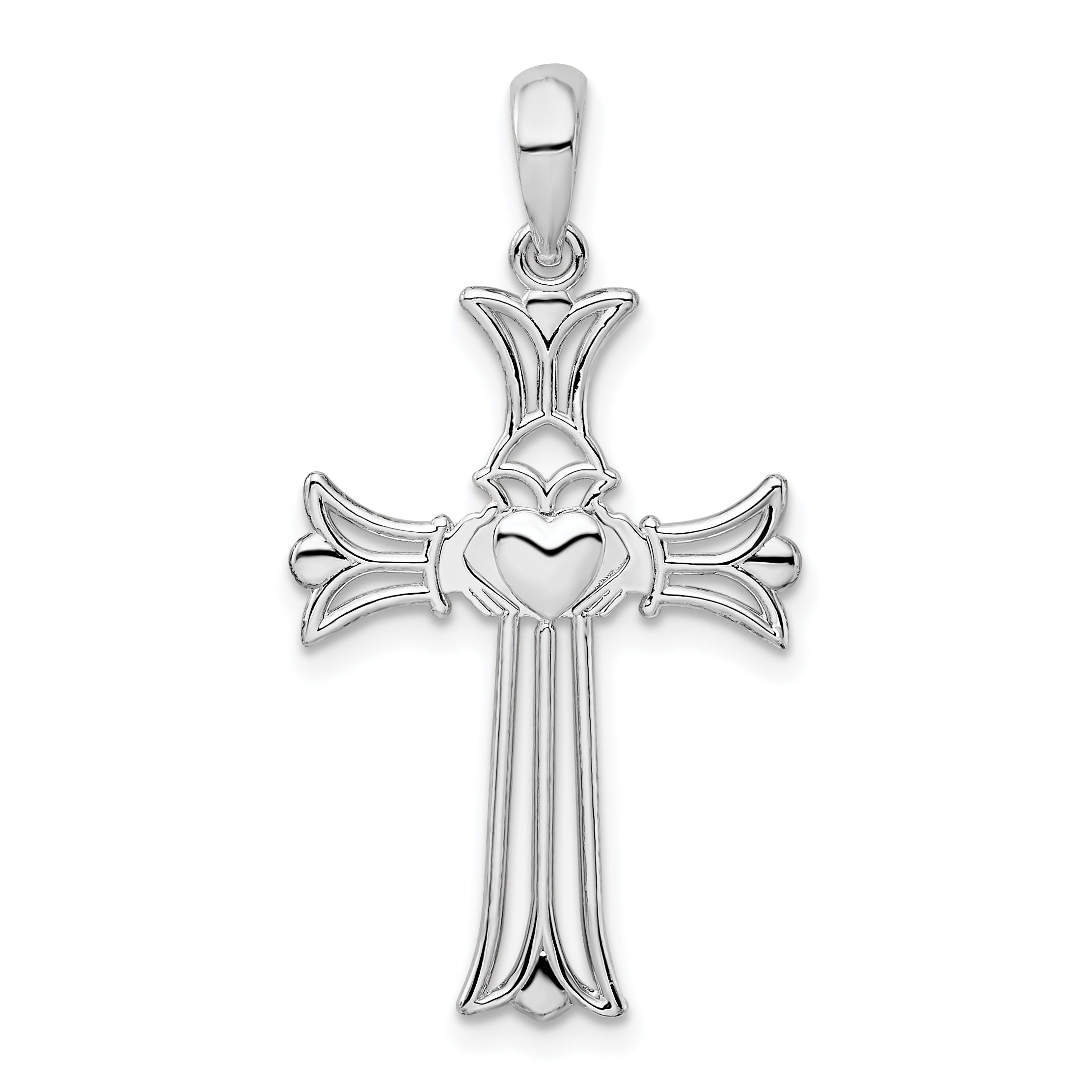 De-Ani Sterling Silver Rhodium-Plated Polished Cut-Out Claddagh Cross Pendant Main image