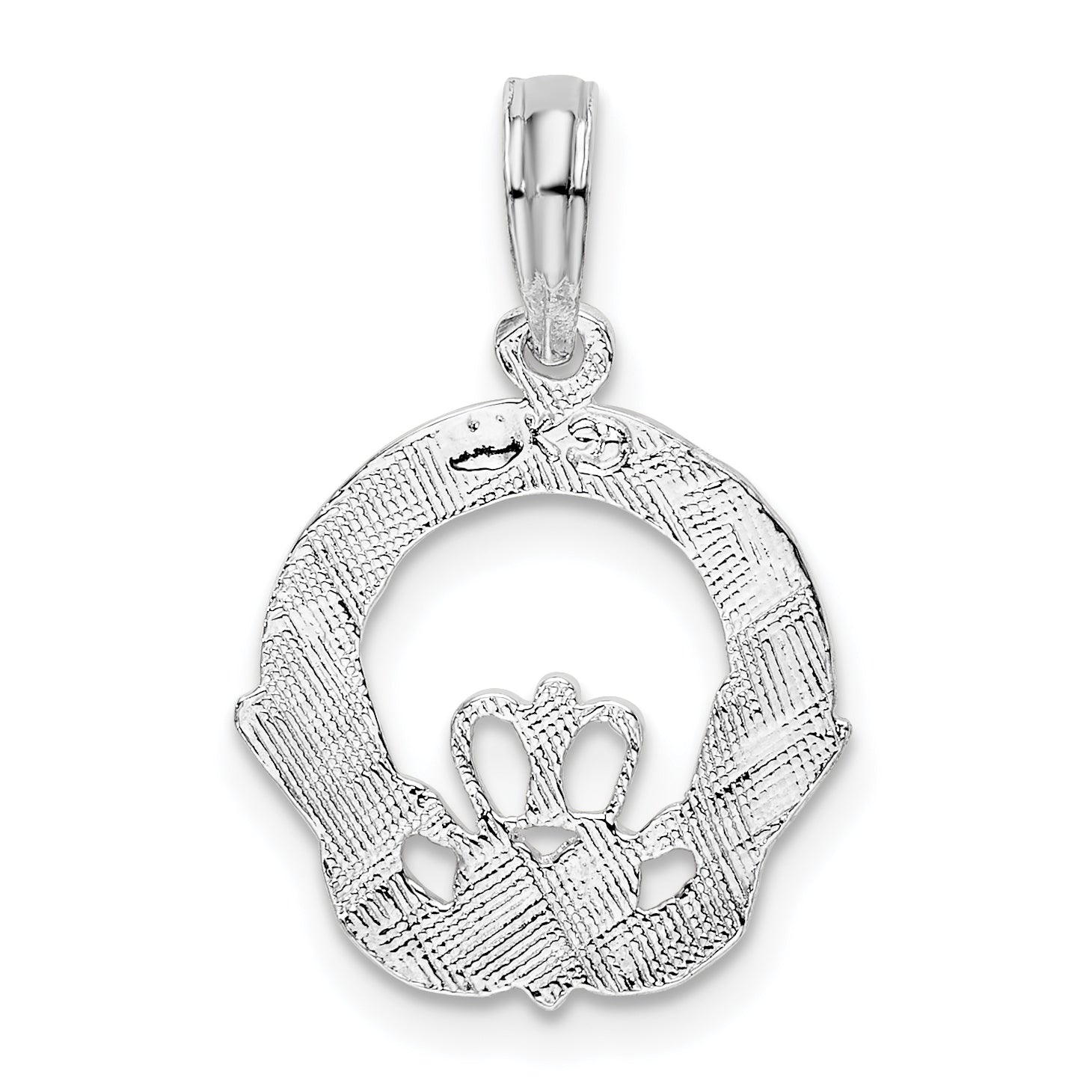De-Ani Sterling Silver Rhodium-Plated Polished and Textured Claddagh Circle Pendant