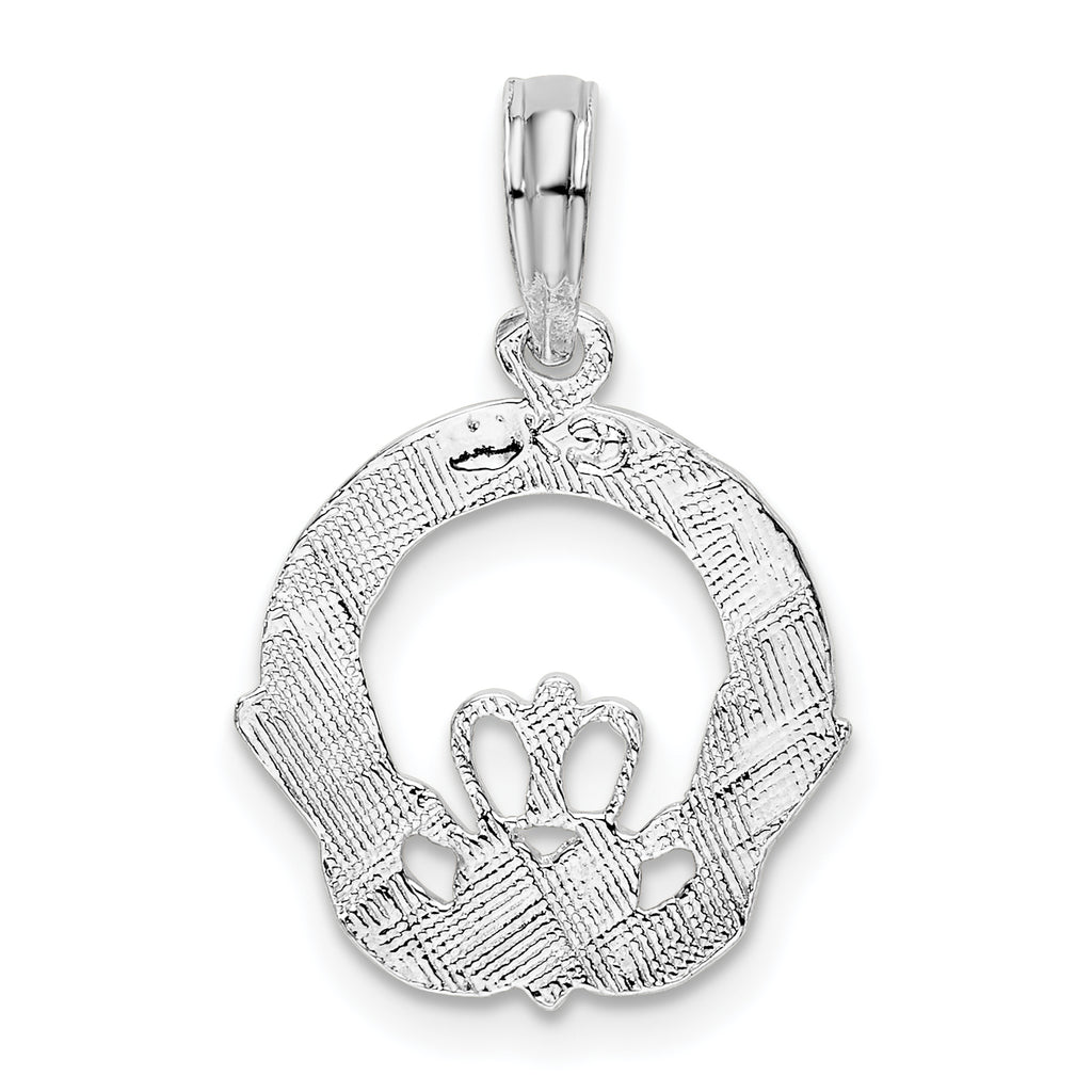 De-Ani Sterling Silver Rhodium-Plated Polished and Textured Claddagh Circle Pendant