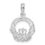 De-Ani Sterling Silver Rhodium-Plated Polished and Textured Claddagh Circle Pendant