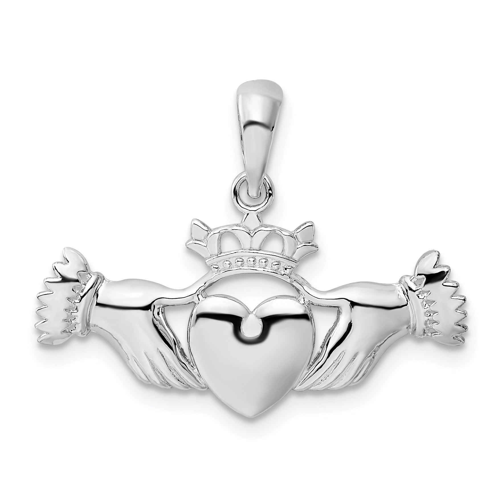 De-Ani Sterling Silver Rhodium-Plated Polished Claddagh Pendant Main image