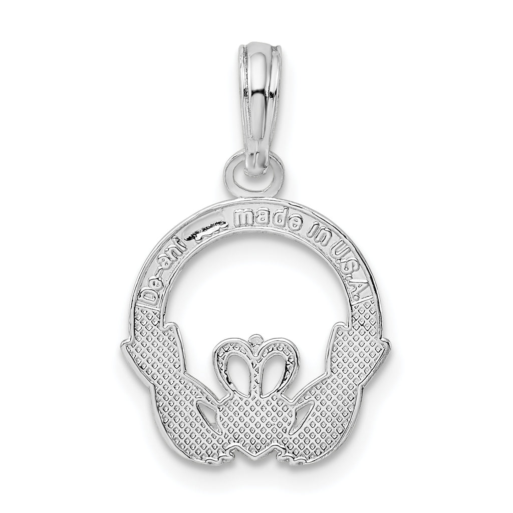 De-Ani Sterling Silver Rhodium-Plated Polished Claddagh Circle Pendant