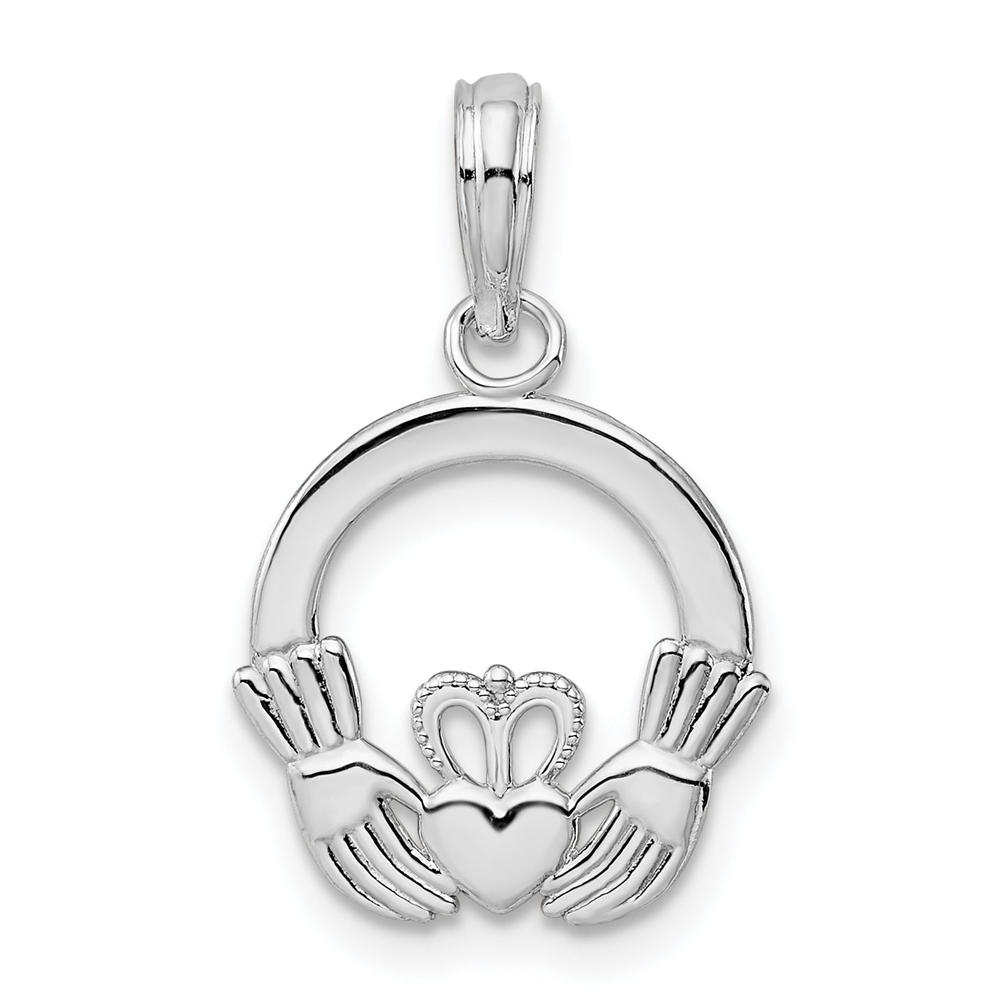De-Ani Sterling Silver Rhodium-Plated Polished Claddagh Circle Pendant Main image