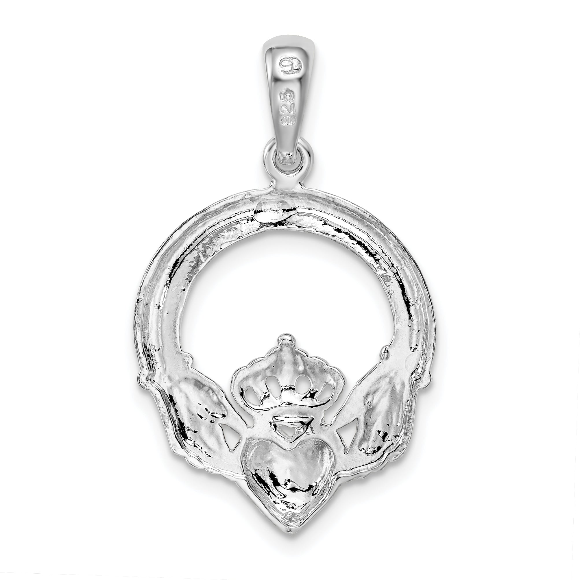 De-Ani Sterling Silver Rhodium-Plated Polished Large Claddagh Circle Pendant
