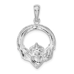 De-Ani Sterling Silver Rhodium-Plated Polished Large Claddagh Circle Pendant
