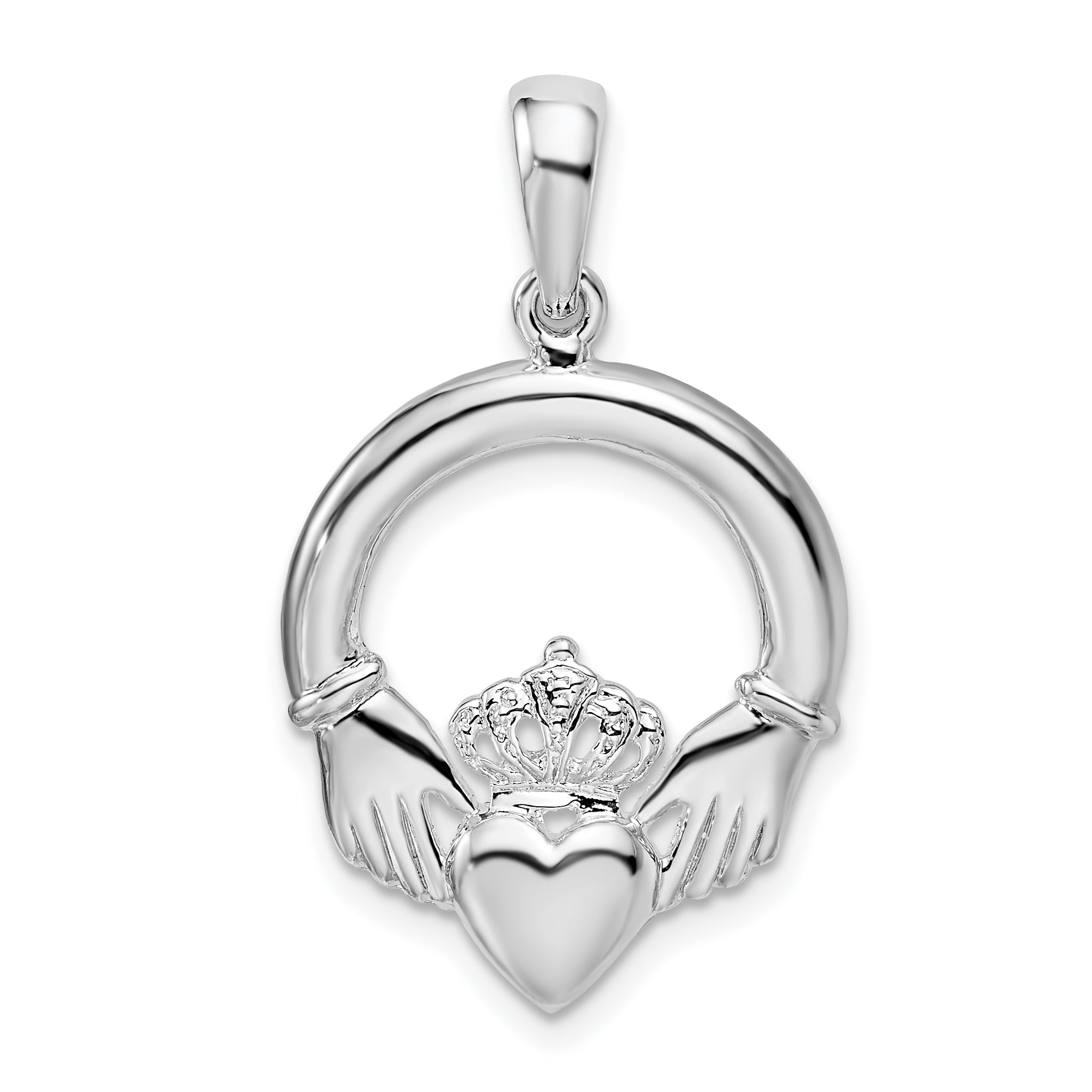 De-Ani Sterling Silver Rhodium-Plated Polished Large Claddagh Circle Pendant Main image