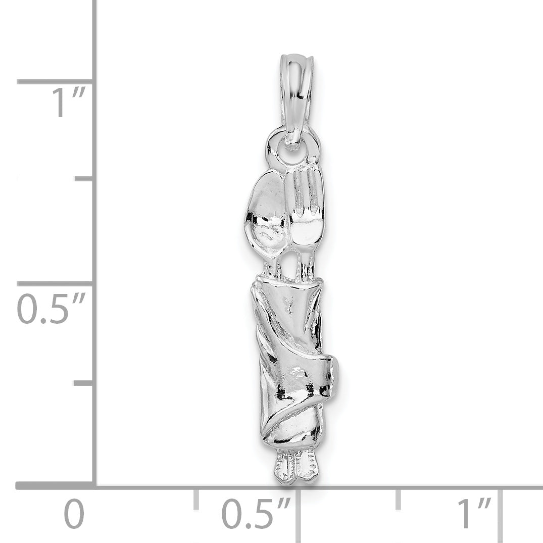 De-Ani Sterling Silver Rhodium-plated Polished Spoon and Fork Rolled in Napkin Pendant