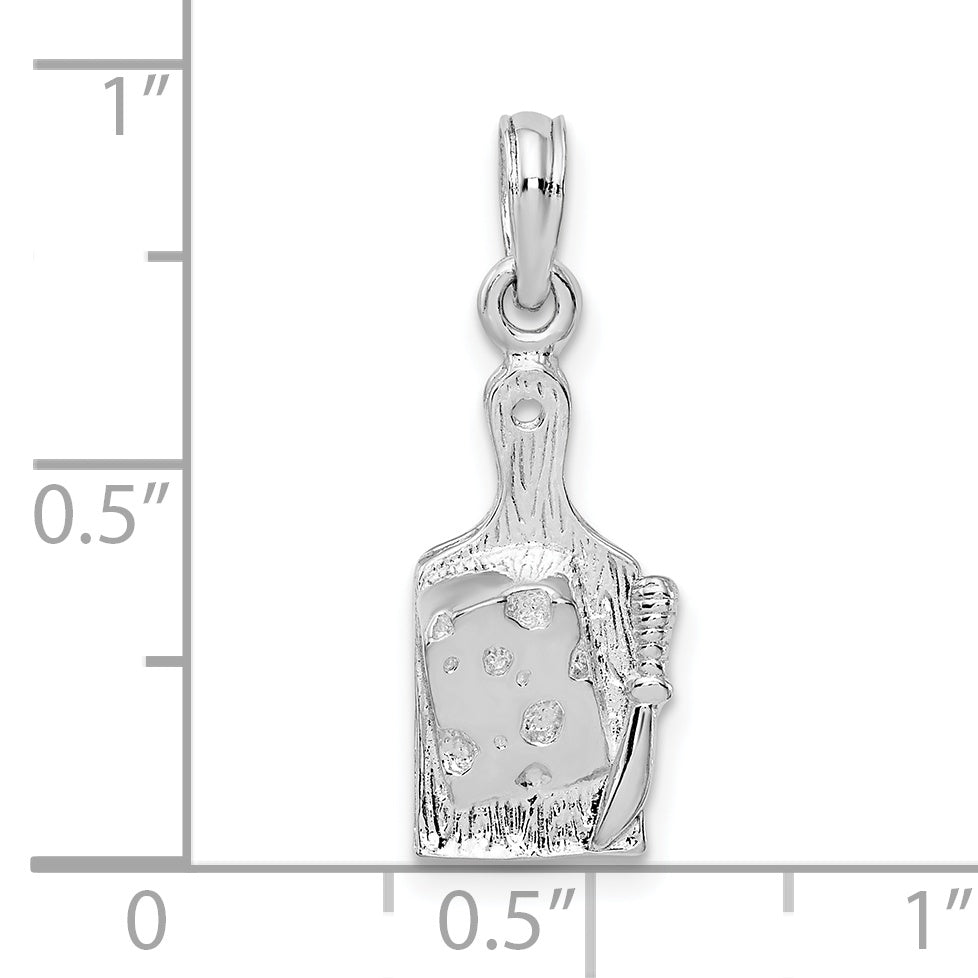 De-Ani Sterling Silver Rhodium-Plated Polished Cheese Board with Knife Pendant