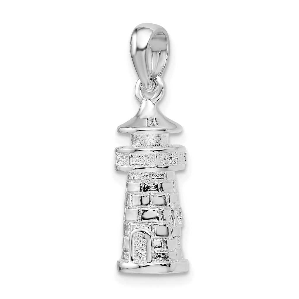 De-Ani Sterling Silver Rhodium-Plated Polished 3D Lighthouse Pendant