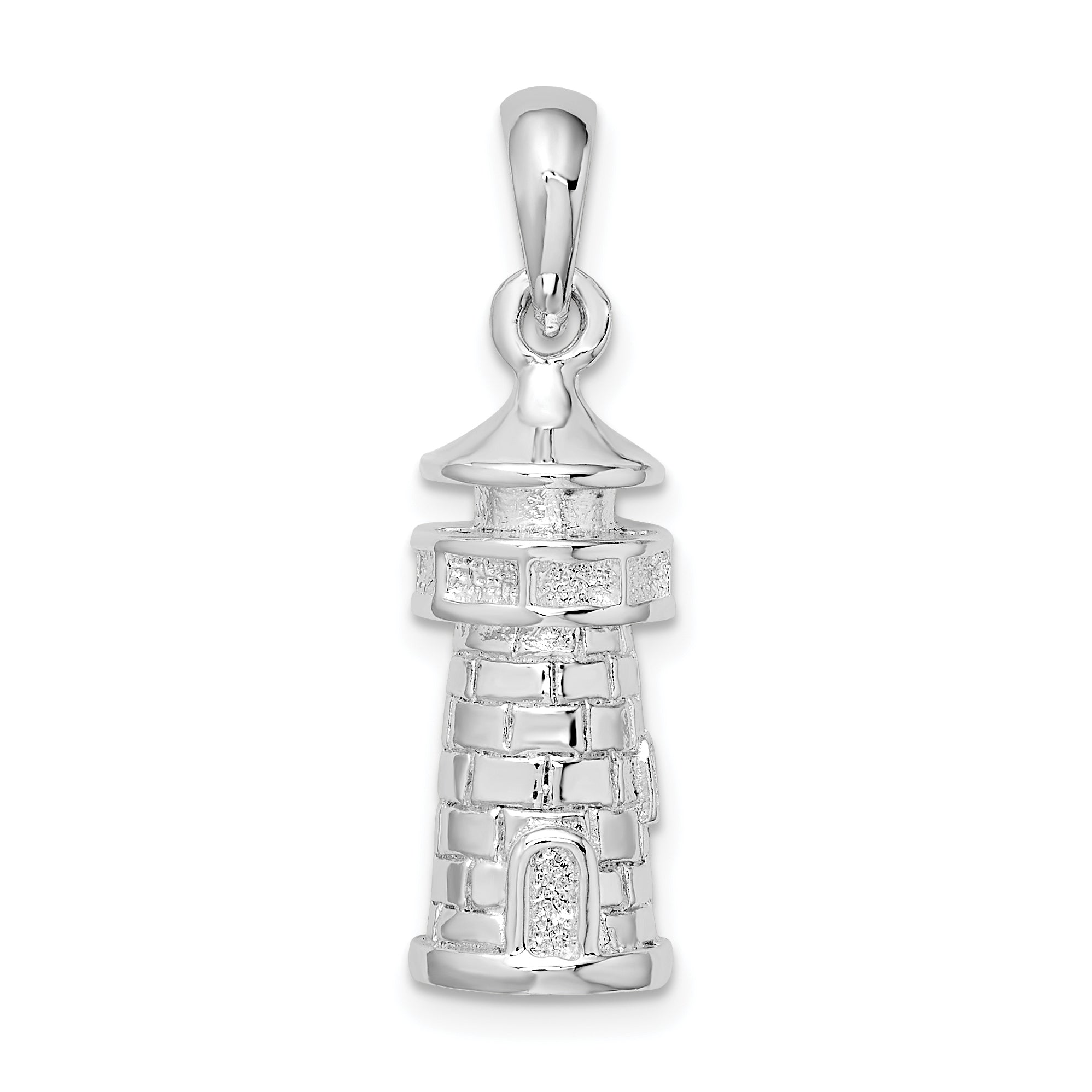 De-Ani Sterling Silver Rhodium-Plated Polished 3D Lighthouse Pendant Main image