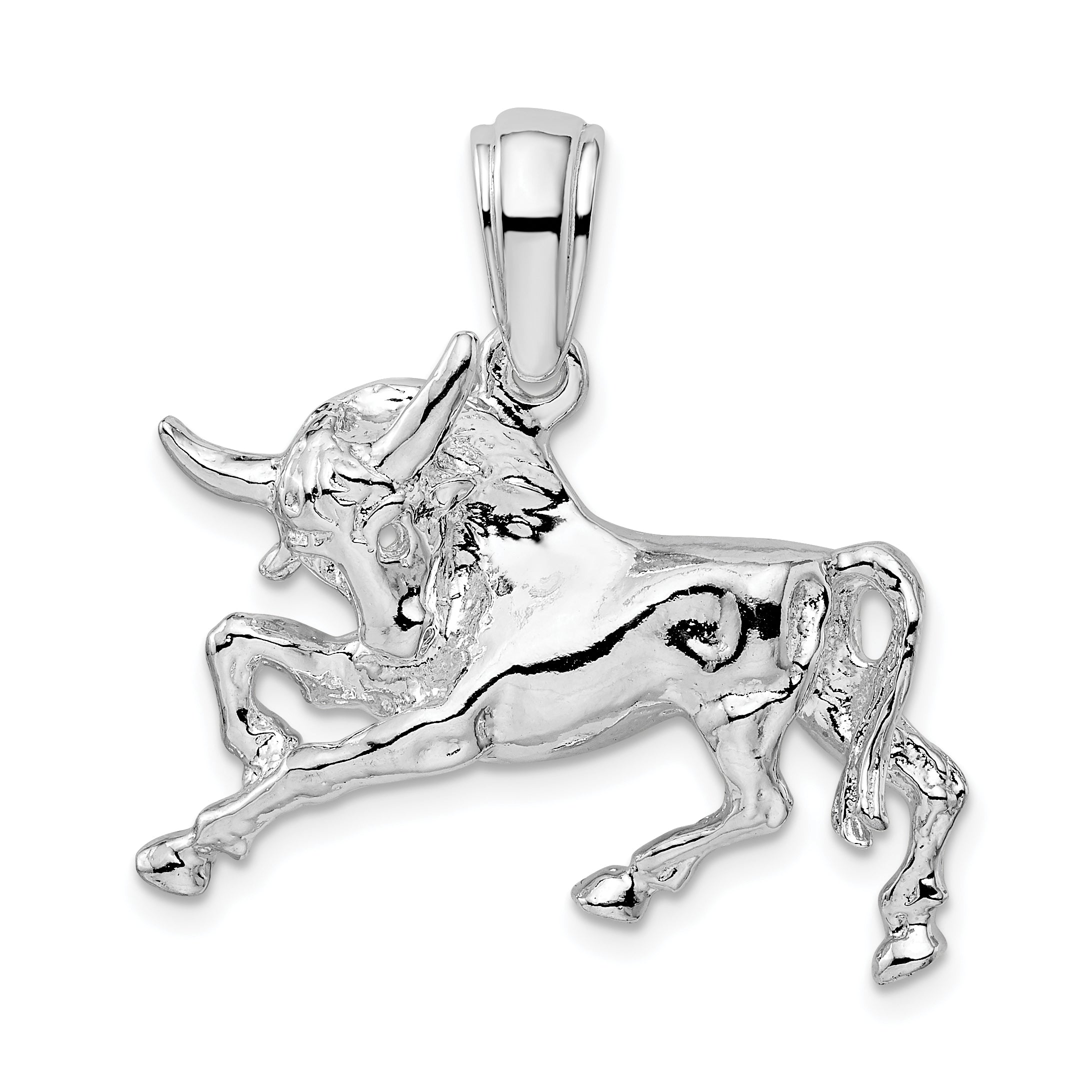 De-Ani Sterling Silver Rhodium-Plated Polished Raging Bull Pendant Main image