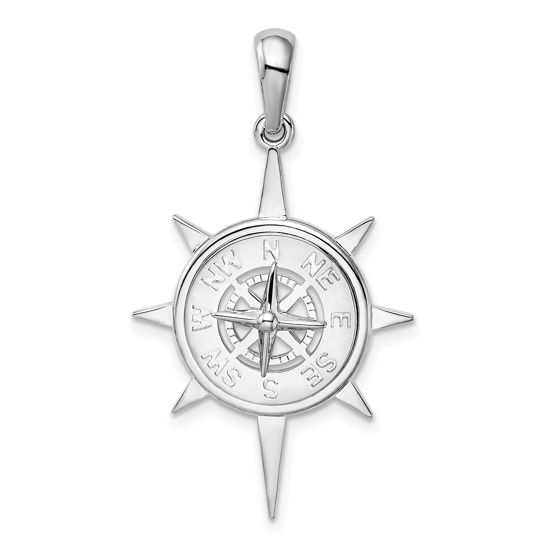 De-Ani Sterling Silver Rhodium-Plated Polished Star Frame Compass Pendant Main image