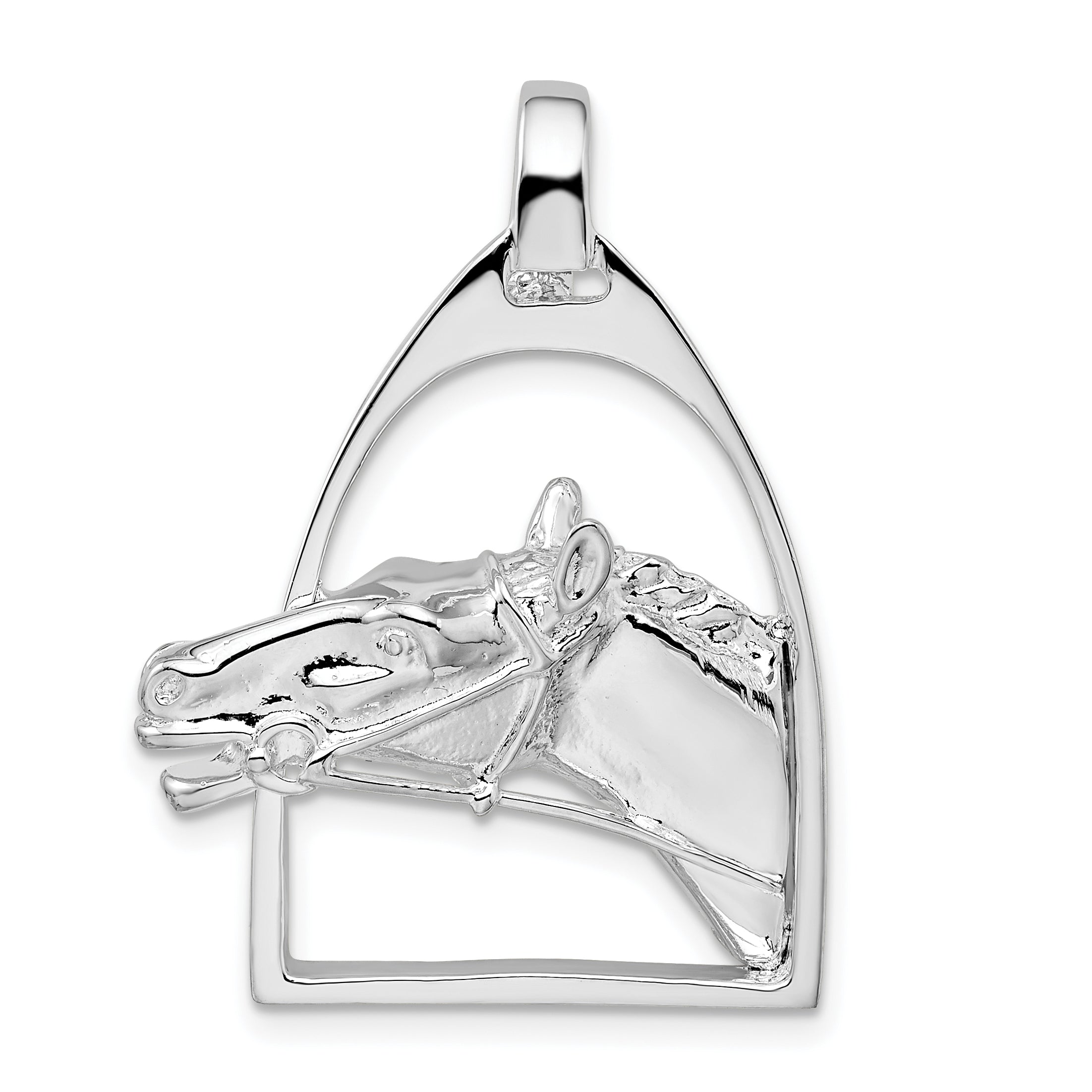 De-Ani Sterling Silver Rhodium-Plated Polished Horse Head with Stirrup Pendant Main image