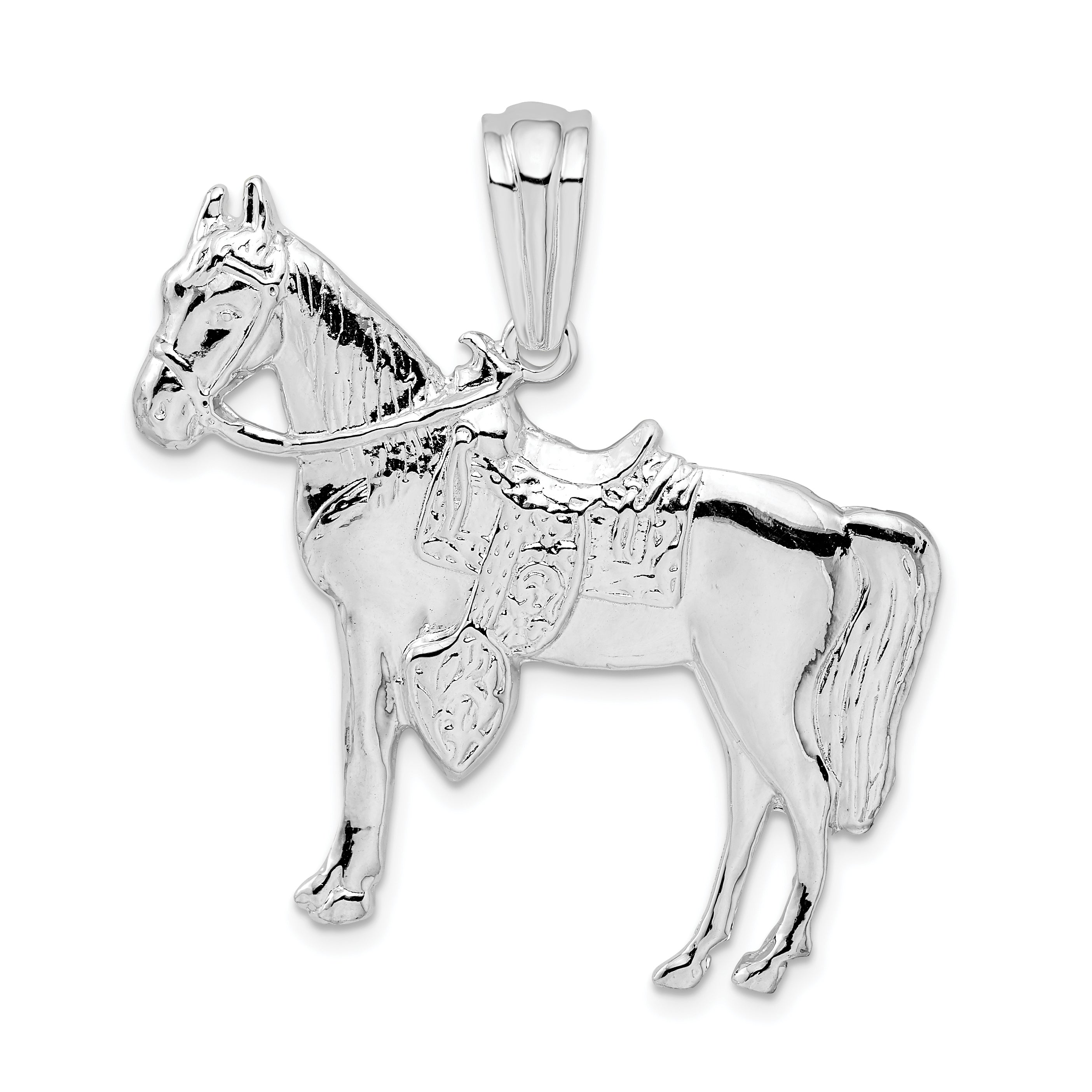 De-Ani Sterling Silver Rhodium-Plated Polished Horse with Saddle Pendant Main image