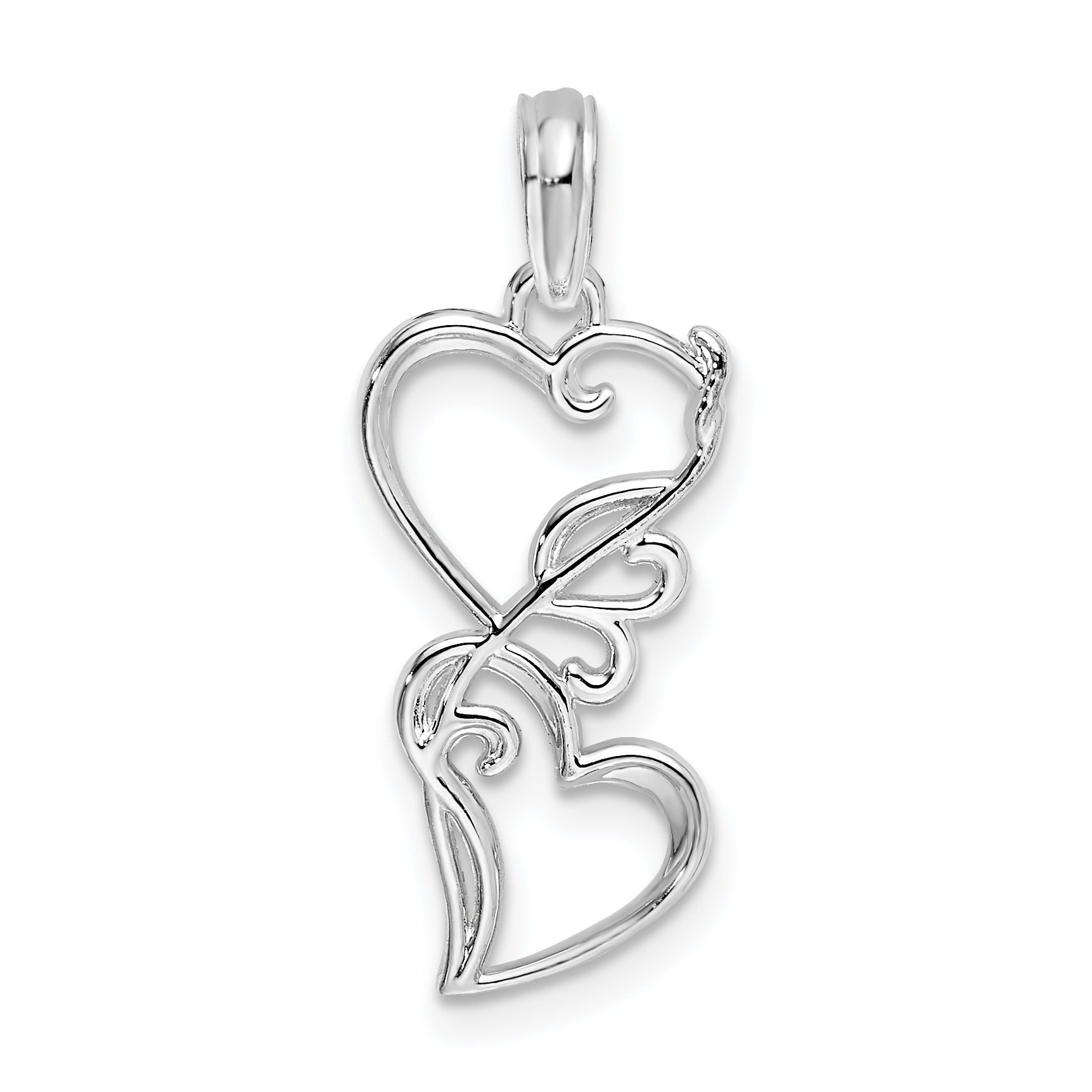 De-Ani Sterling Silver Rhodium-plated Polished Double Hearts Filigree Pendant