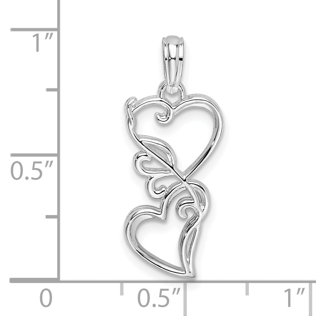 De-Ani Sterling Silver Rhodium-plated Polished Double Hearts Filigree Pendant