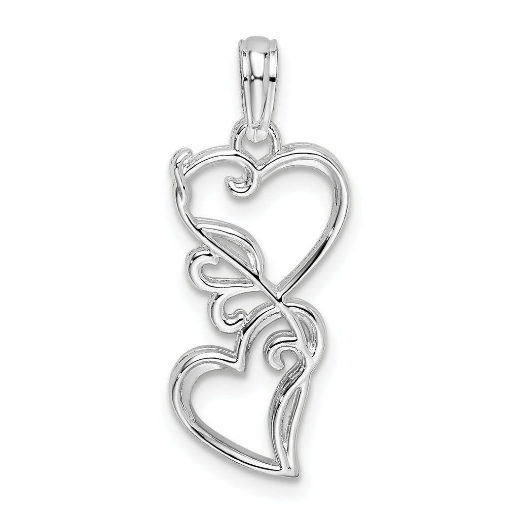 De-Ani Sterling Silver Rhodium-plated Polished Double Hearts Filigree Pendant
