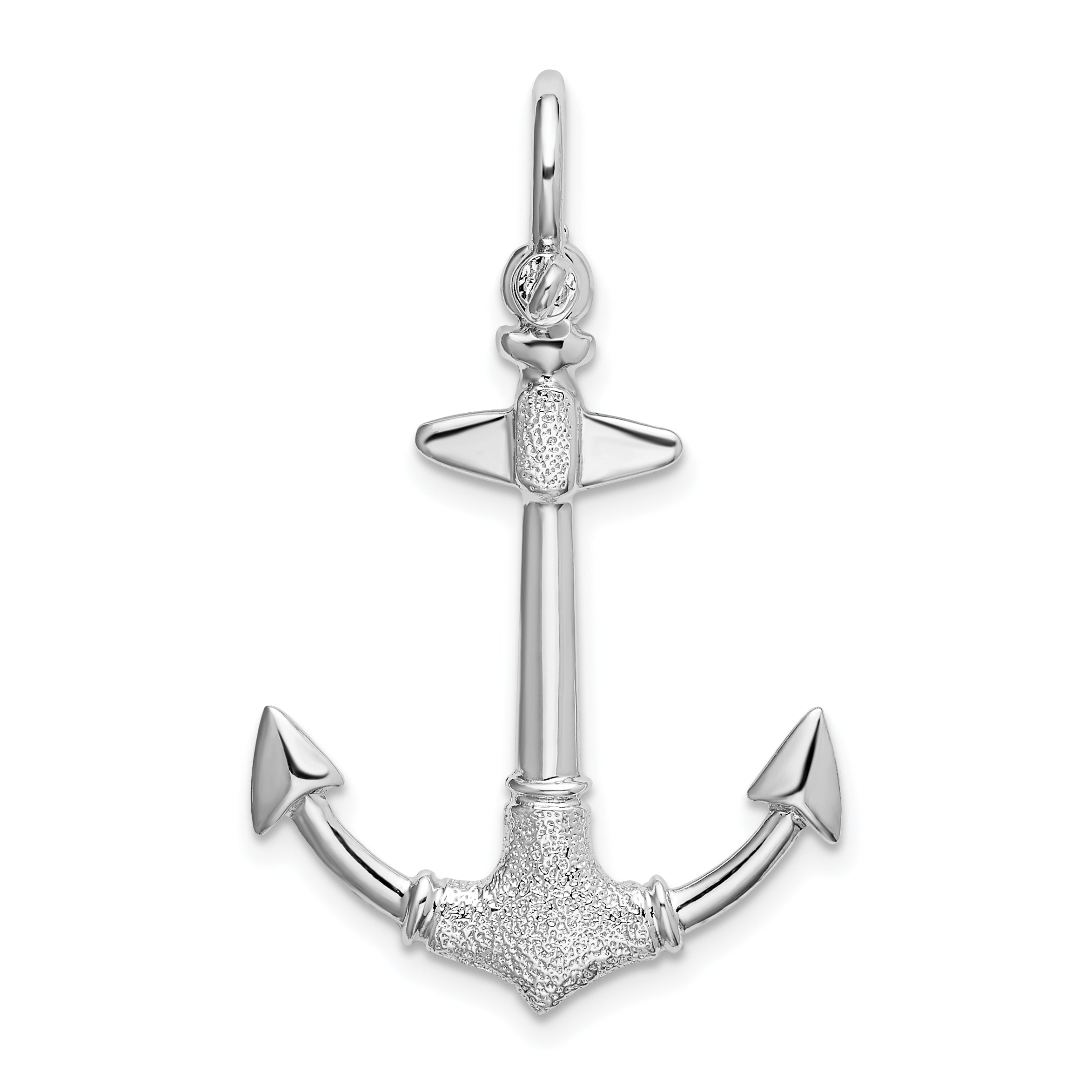 De-Ani Sterling Silver Rhodium-Plated Polished and Textured 3D Anchor Pendant Main image
