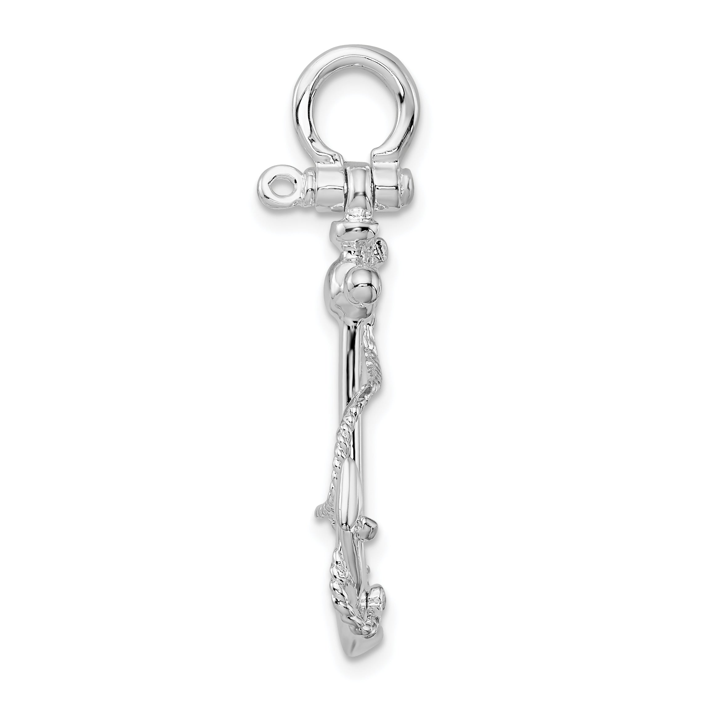 De-Ani Sterling Silver Rhodium-Plated Polished 3D Anchor with Rope Pendant Secondary image