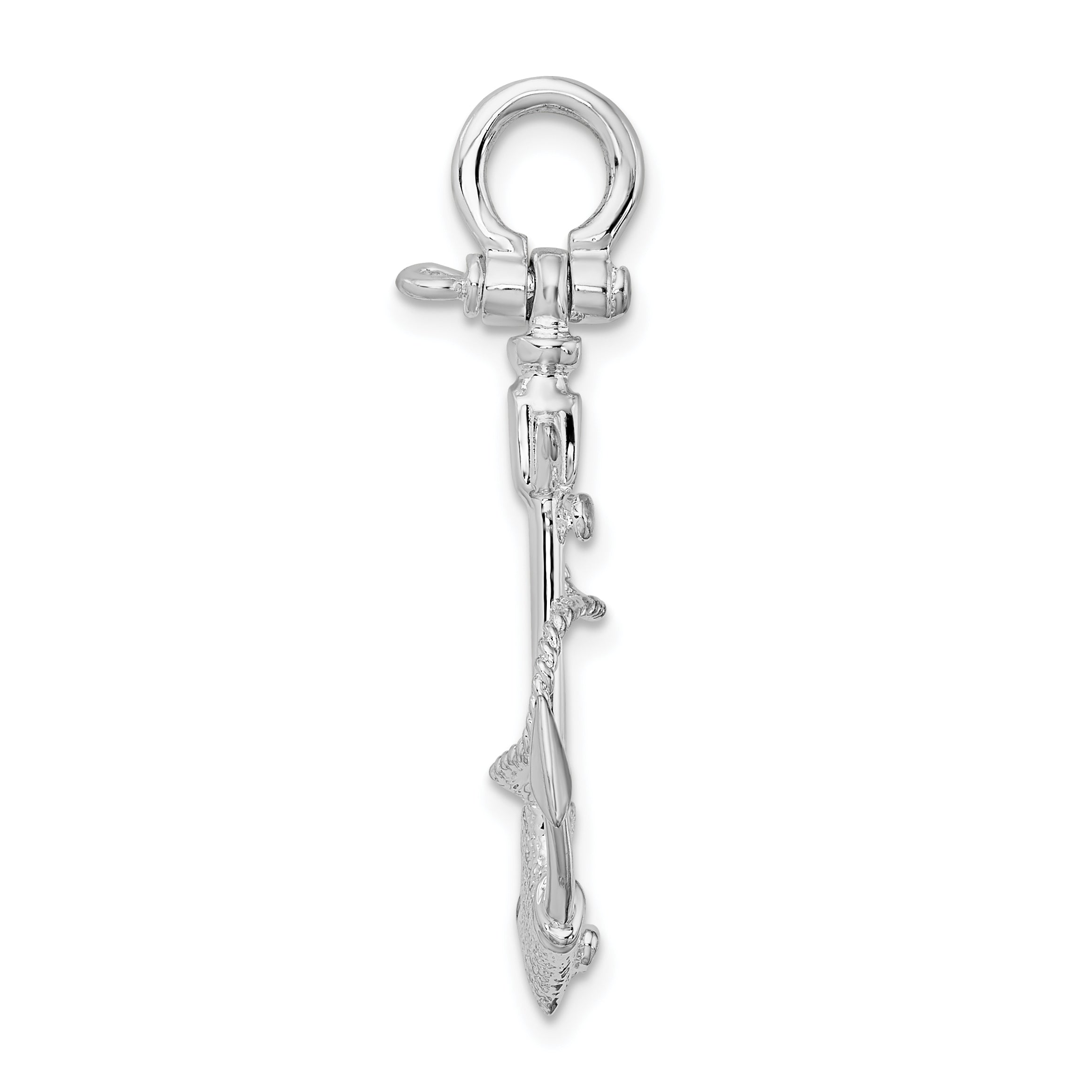 De-Ani Sterling Silver Rhodium-Plated Polished and Textured 3D Anchor with Rope Pendant Secondary image