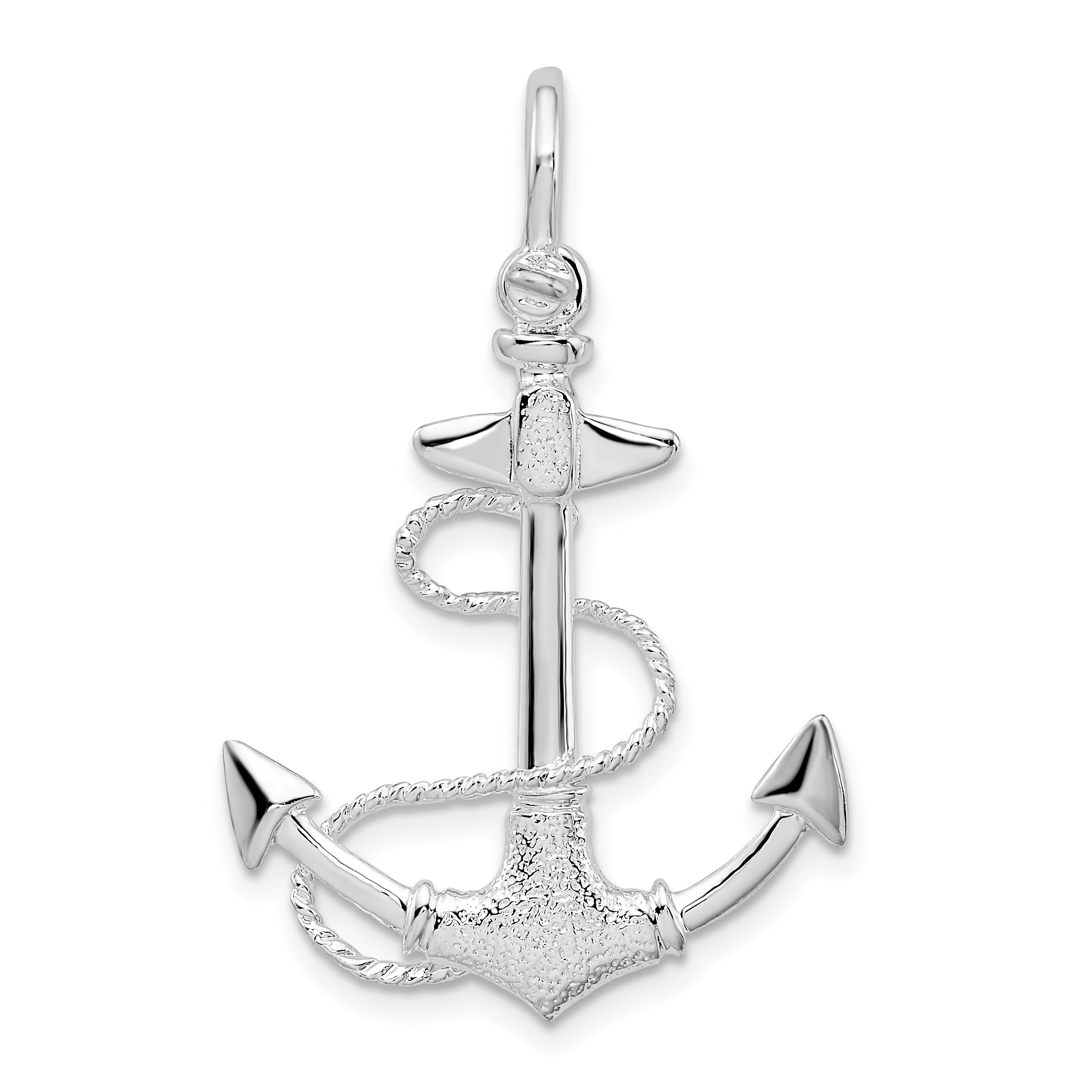 De-Ani Sterling Silver Rhodium-Plated Polished and Textured 3D Anchor with Rope Pendant Main image
