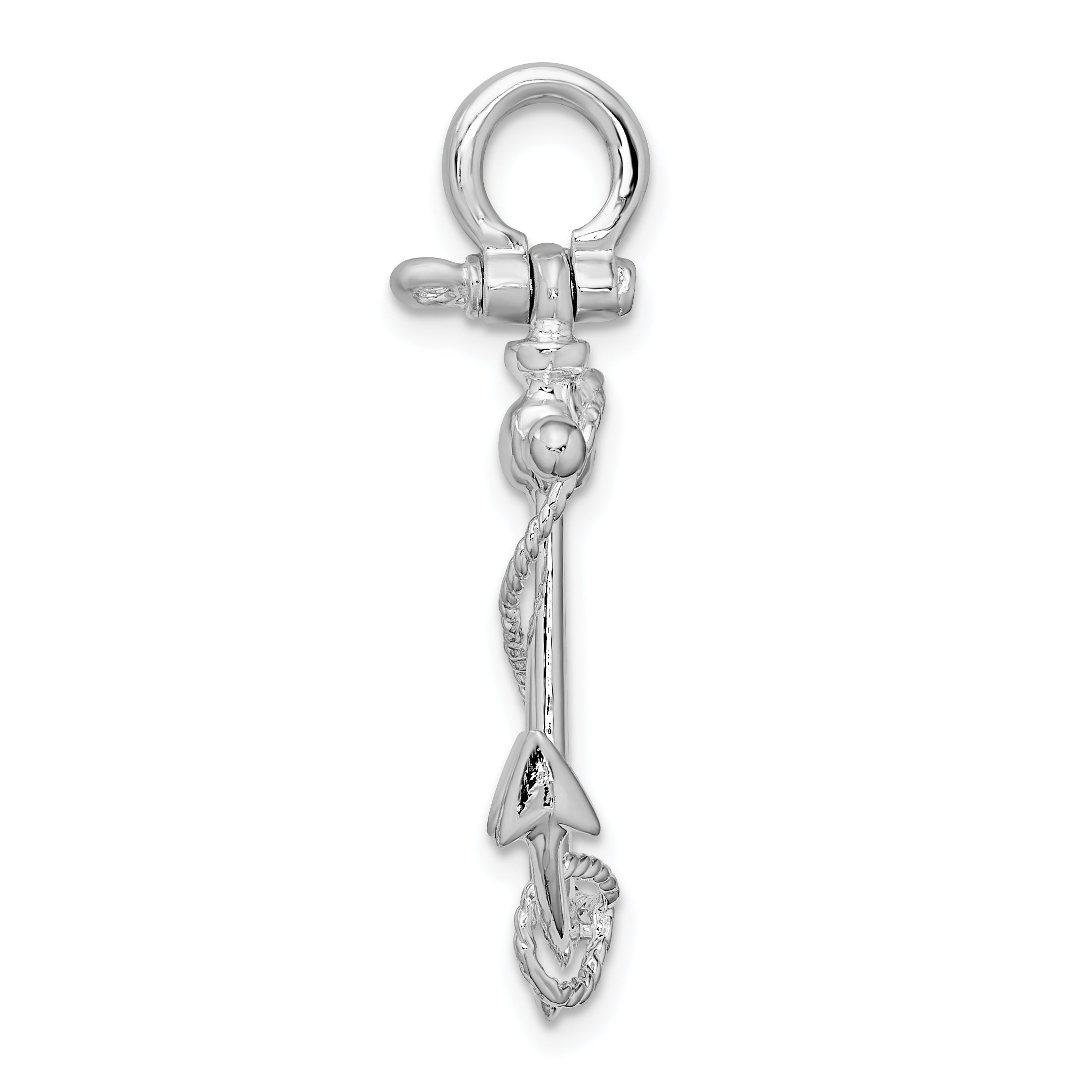 De-Ani Sterling Silver Rhodium-Plated Polished 3D Anchor with Rope Pendant Secondary image