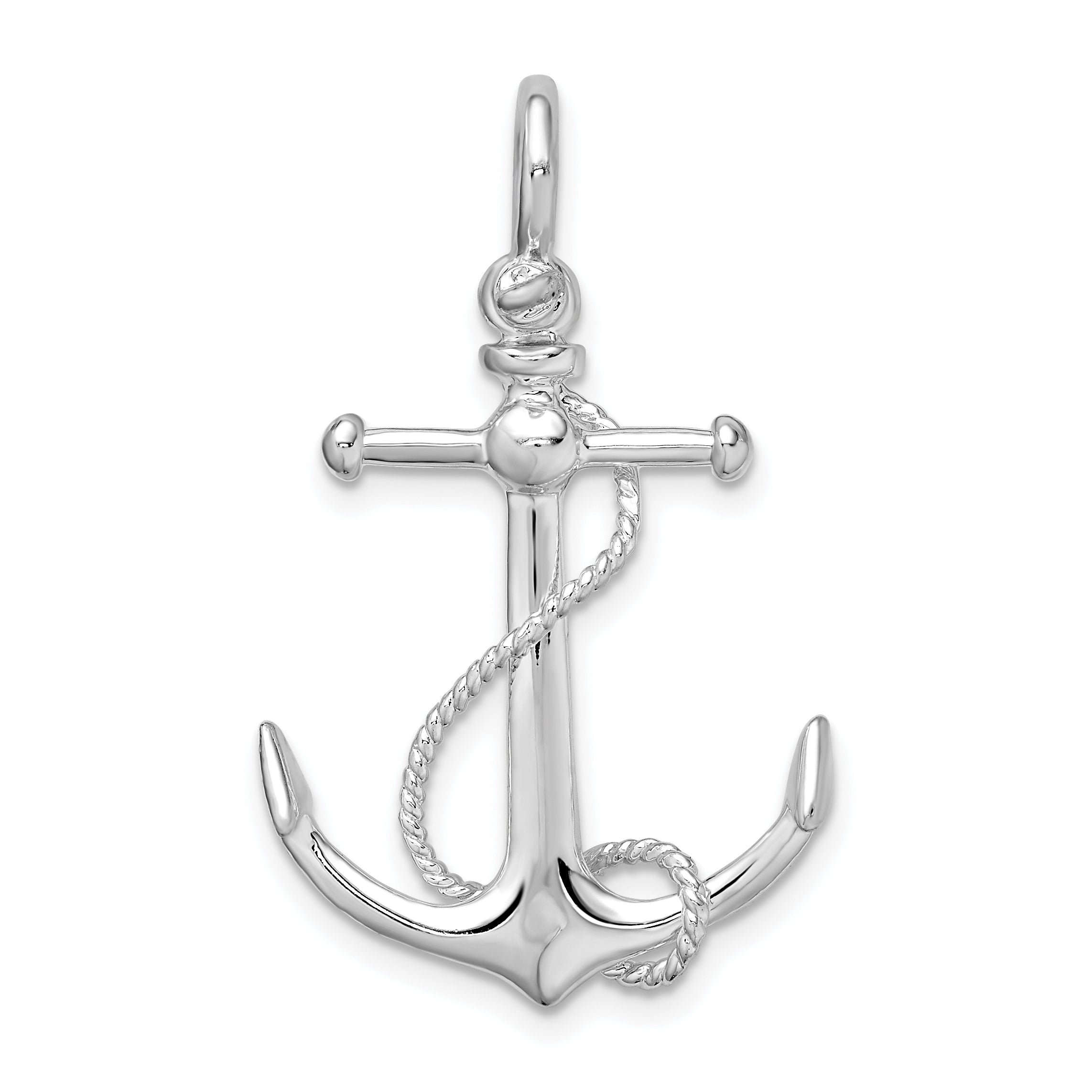 De-Ani Sterling Silver Rhodium-Plated Polished 3D Anchor with Rope Pendant Main image