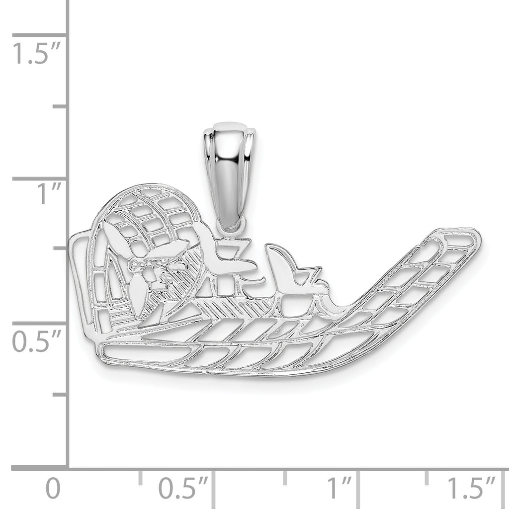 De-Ani Sterling Silver Rhodium-Plated Polished Cut-Out Flat Airboat Pendant