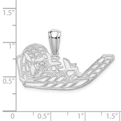 De-Ani Sterling Silver Rhodium-Plated Polished Cut-Out Flat Airboat Pendant
