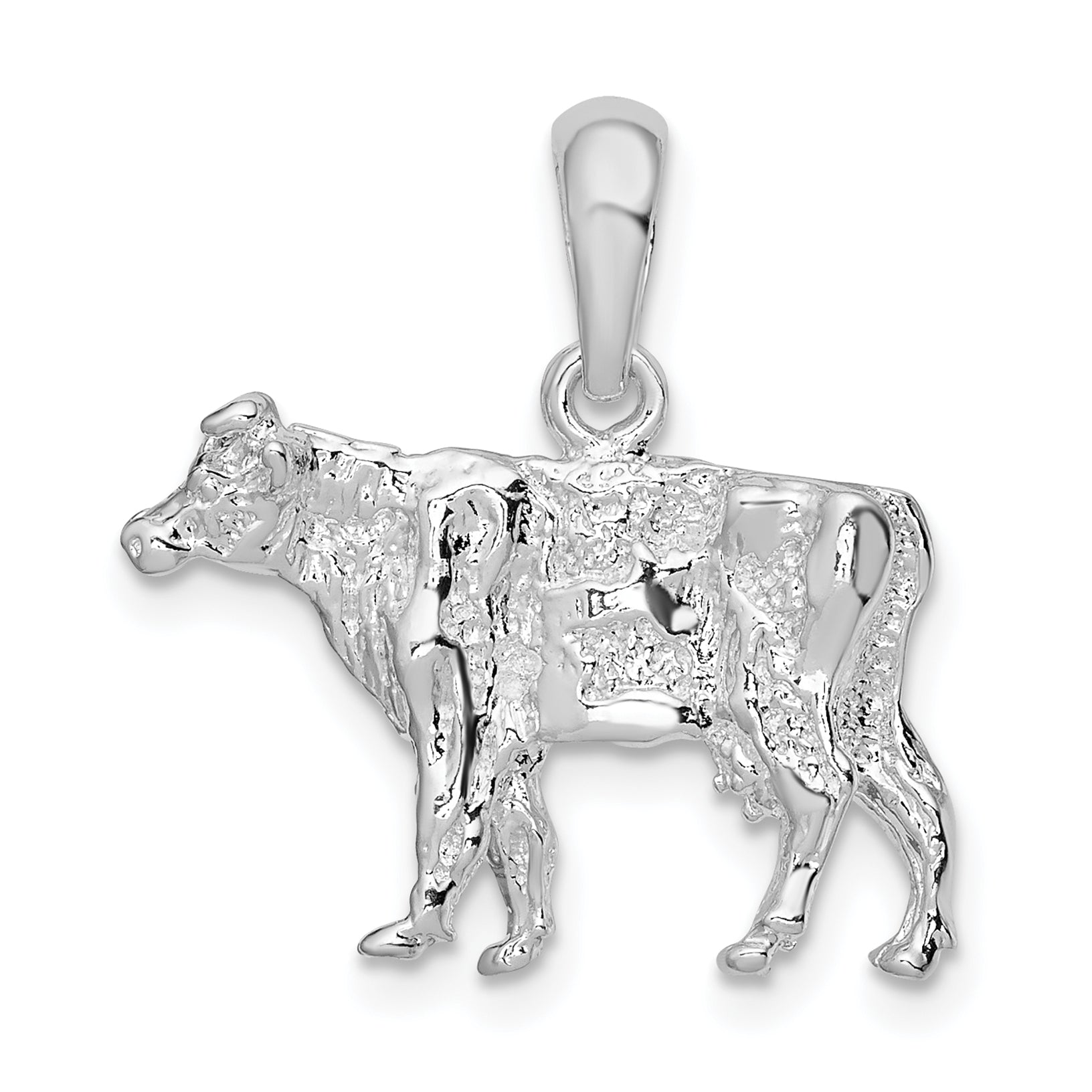De-Ani Sterling Silver Rhodium-Plated Polished 3D Cow Pendant Main image