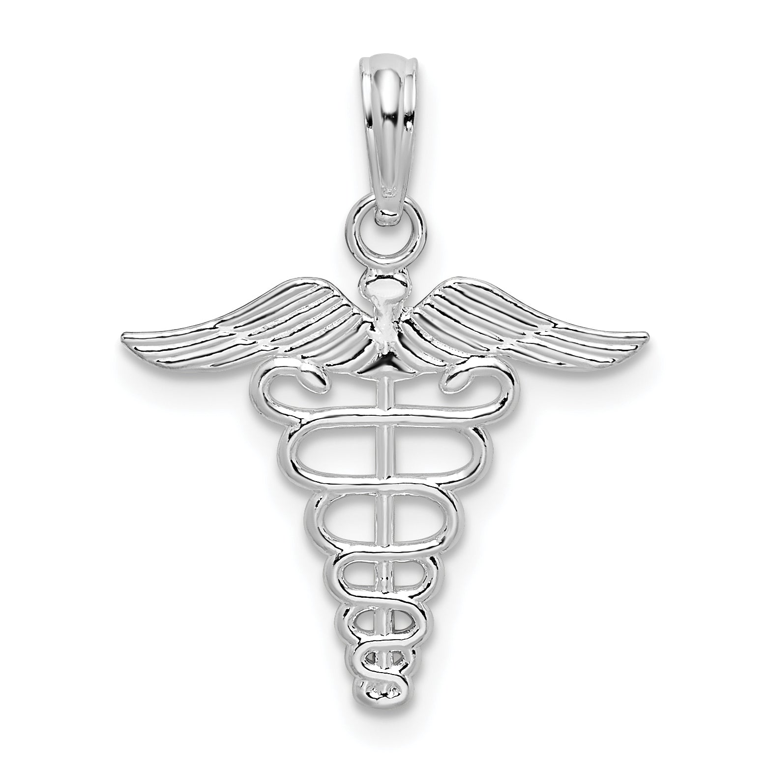 De-Ani Sterling Silver Rhodium-plated Polished Cut-Out Caduceus Pendant Main image
