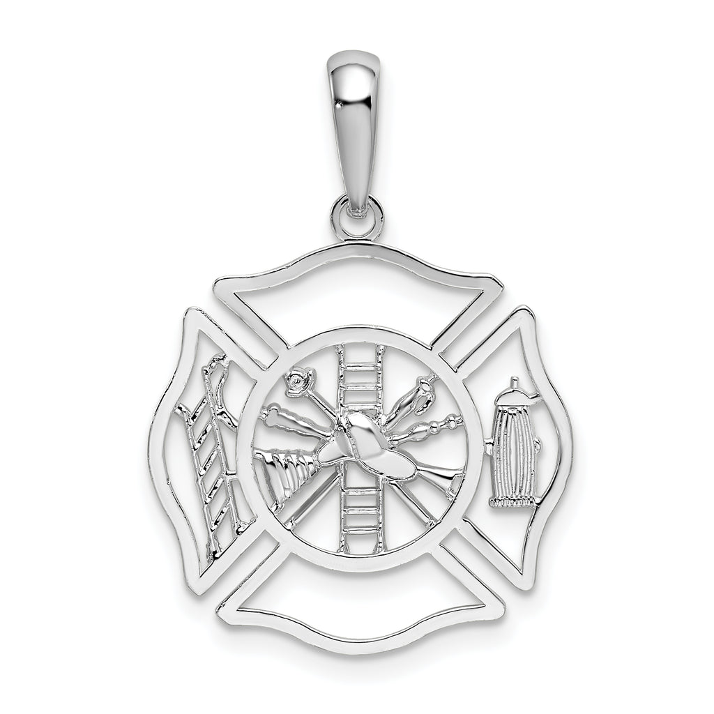 De-Ani Sterling Silver Rhodium-plated Polished Cut-Out Fireman Shield Pendant
