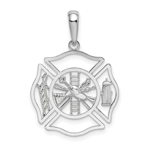 Cut-Out Fireman Shield Pendant in Sterling Silver, 29mm - Sophia Jewelers