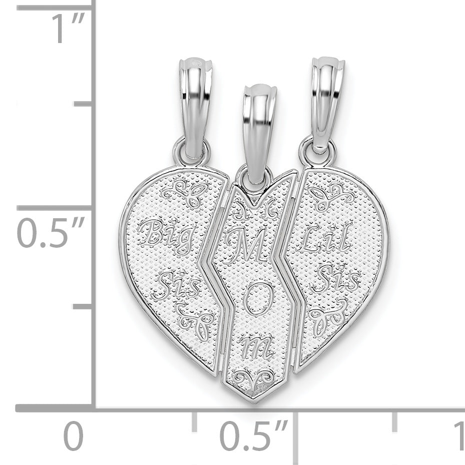 De-Ani Sterling Silver Rhodium-plated Textured Big Sis / Mom / Lil Sis Break Apart Pendant