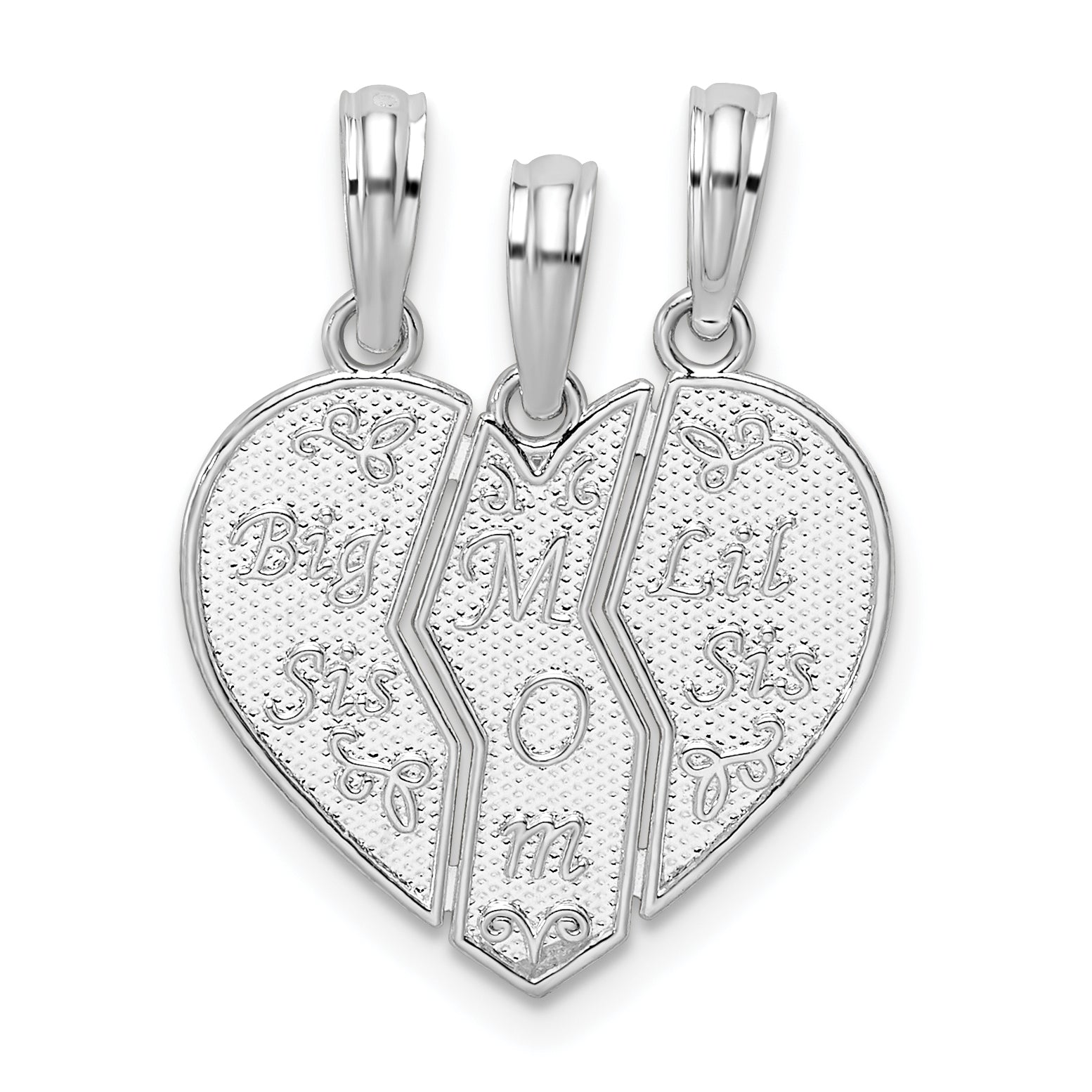 De-Ani Sterling Silver Rhodium-plated Textured Big Sis / Mom / Lil Sis Break Apart Pendant Main image