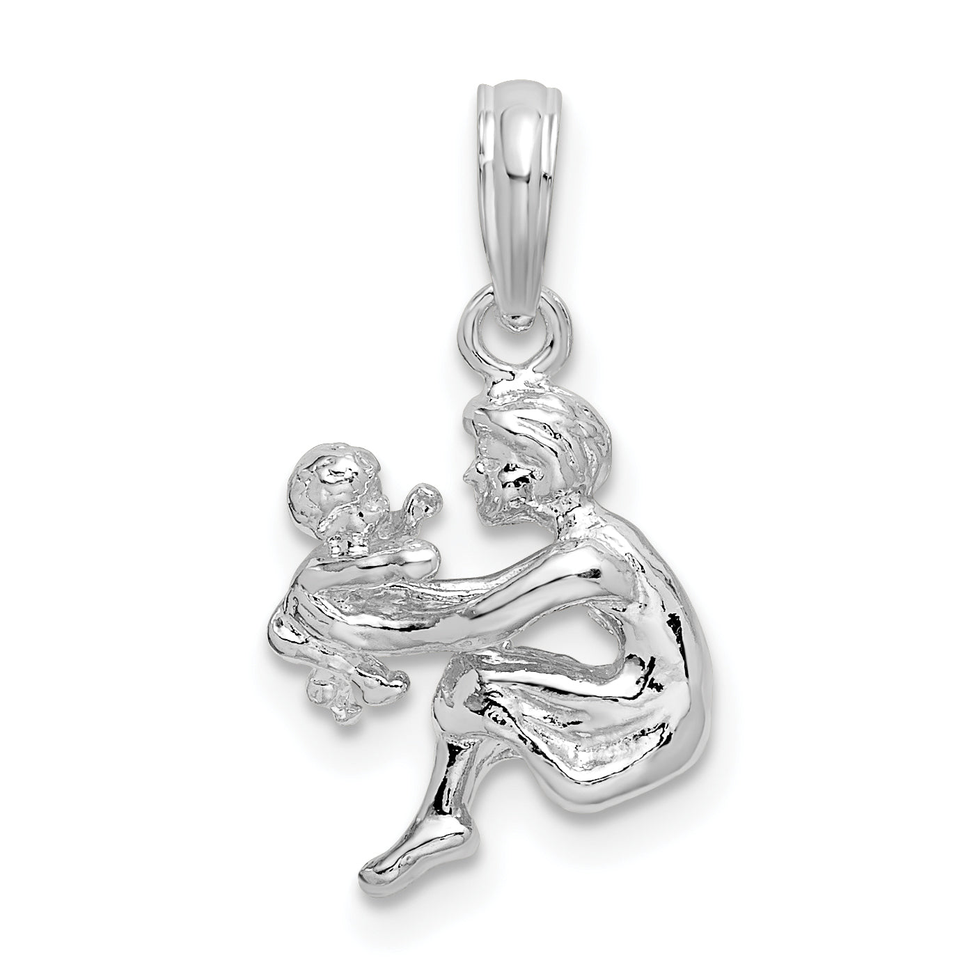 De-Ani Sterling Silver Rhodium-Plated Polished 3D Mother and Baby Pendant Main image