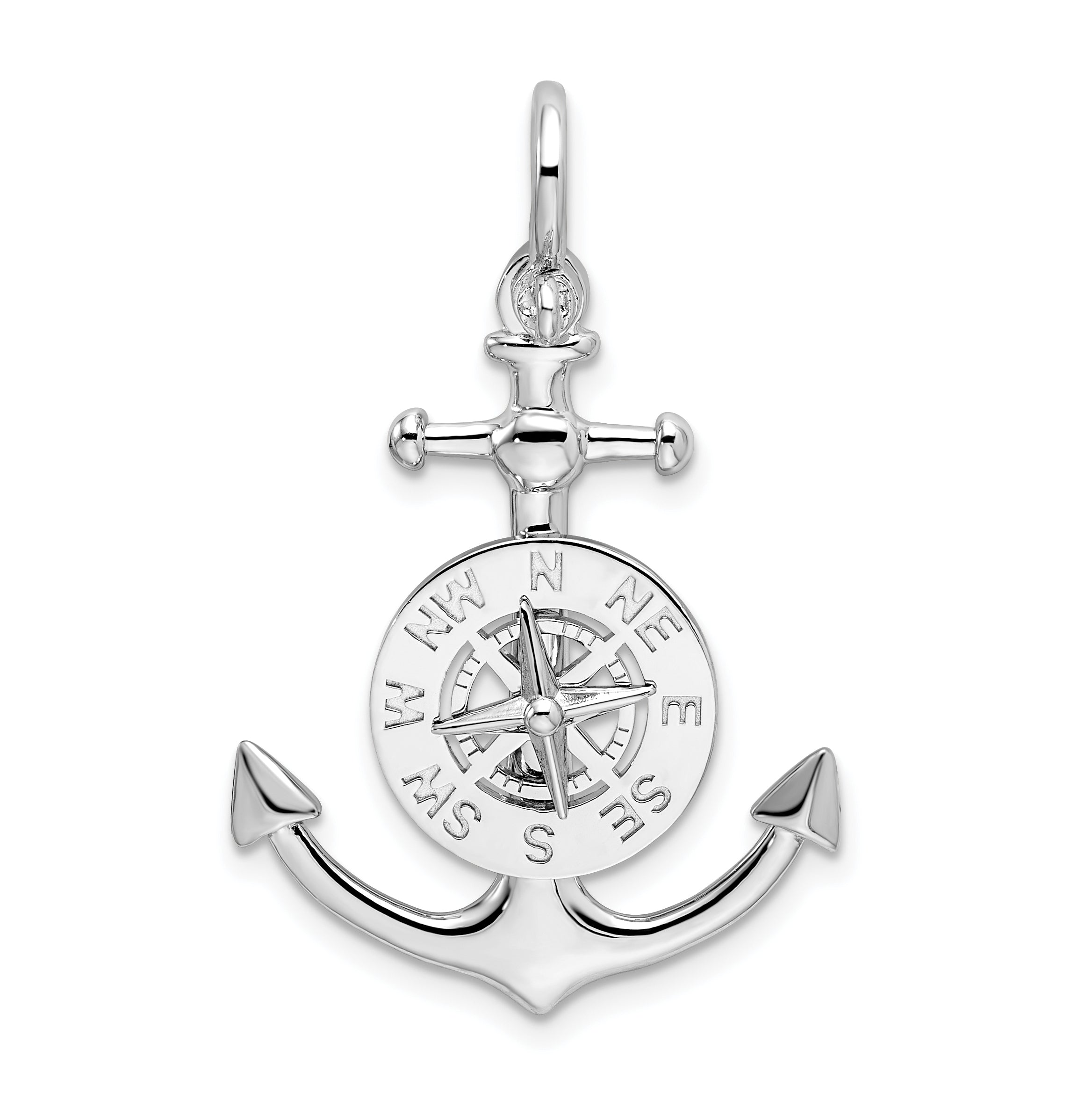 De-Ani Sterling Silver Rhodium-Plated 3D Small Anchor with Compass Pendant Main image