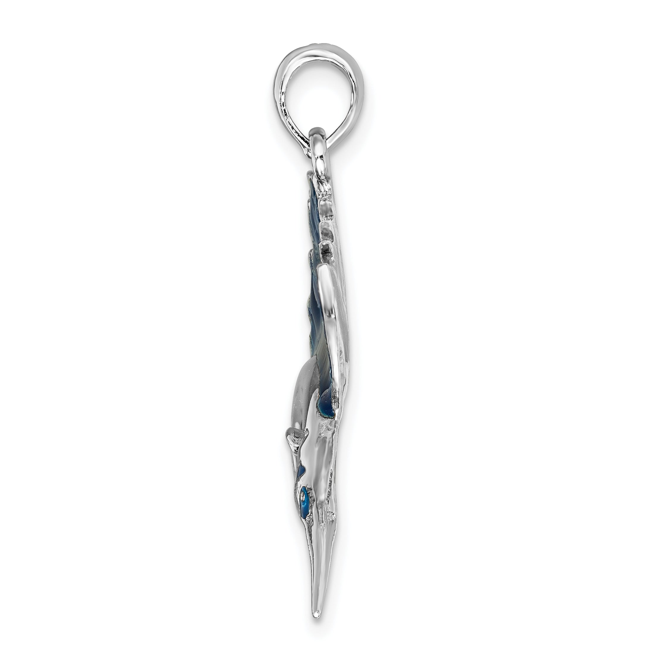 De-Ani Sterling Silver Rhodium-Plated Polished Enameled Sailfish Pendant Secondary image