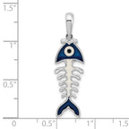 De-Ani Sterling Silver Rhodium-Plated Polished 3D Enameled Fishbone Pendant