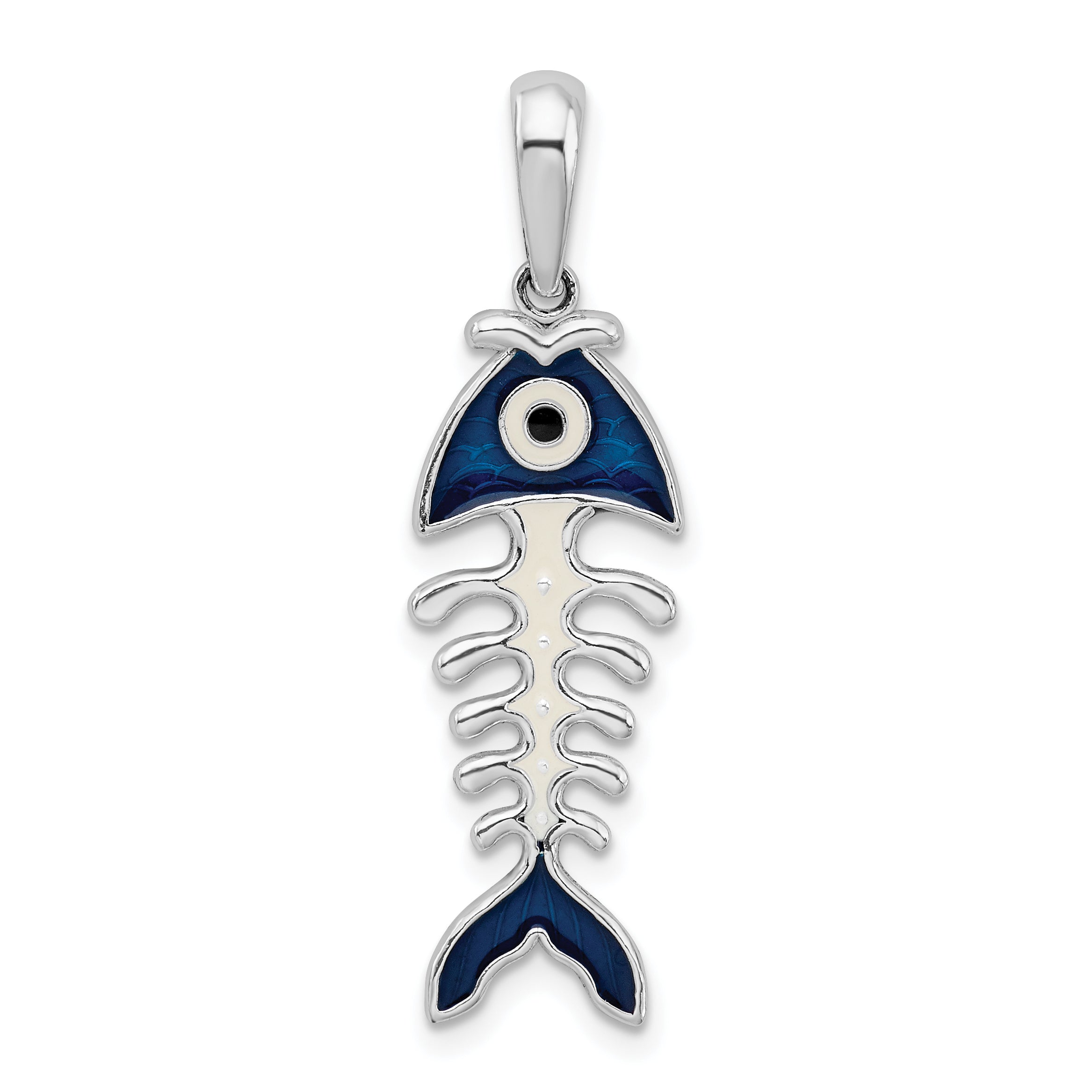 De-Ani Sterling Silver Rhodium-Plated Polished 3D Enameled Fishbone Pendant Main image