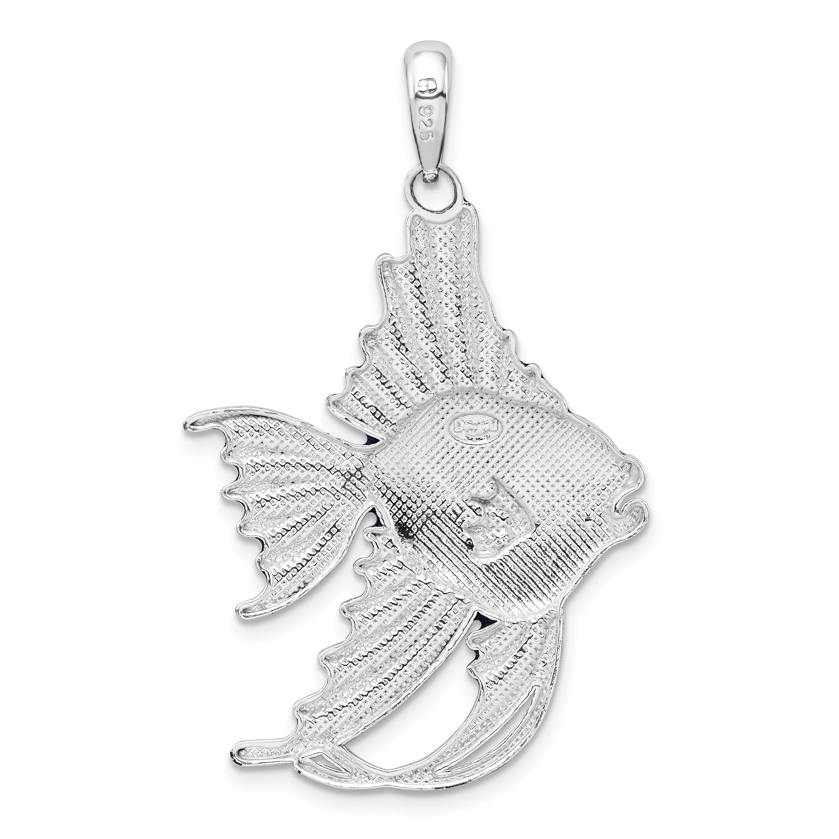 De-Ani Sterling Silver Rhodium-Plated Polished Enameled Angel Fish Pendant