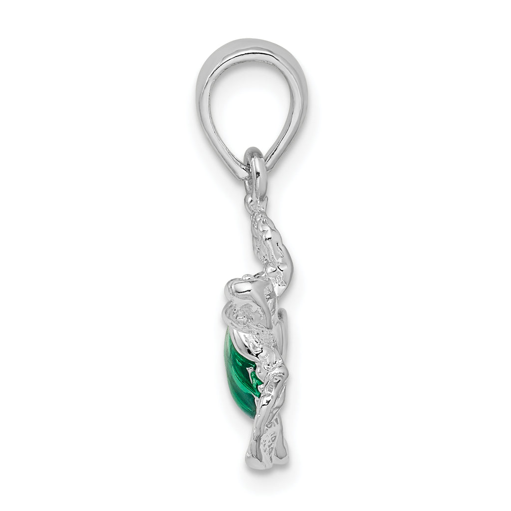 De-Ani Sterling Silver Rhodium-Plated Polished Enameled Sea Turtle Pendant