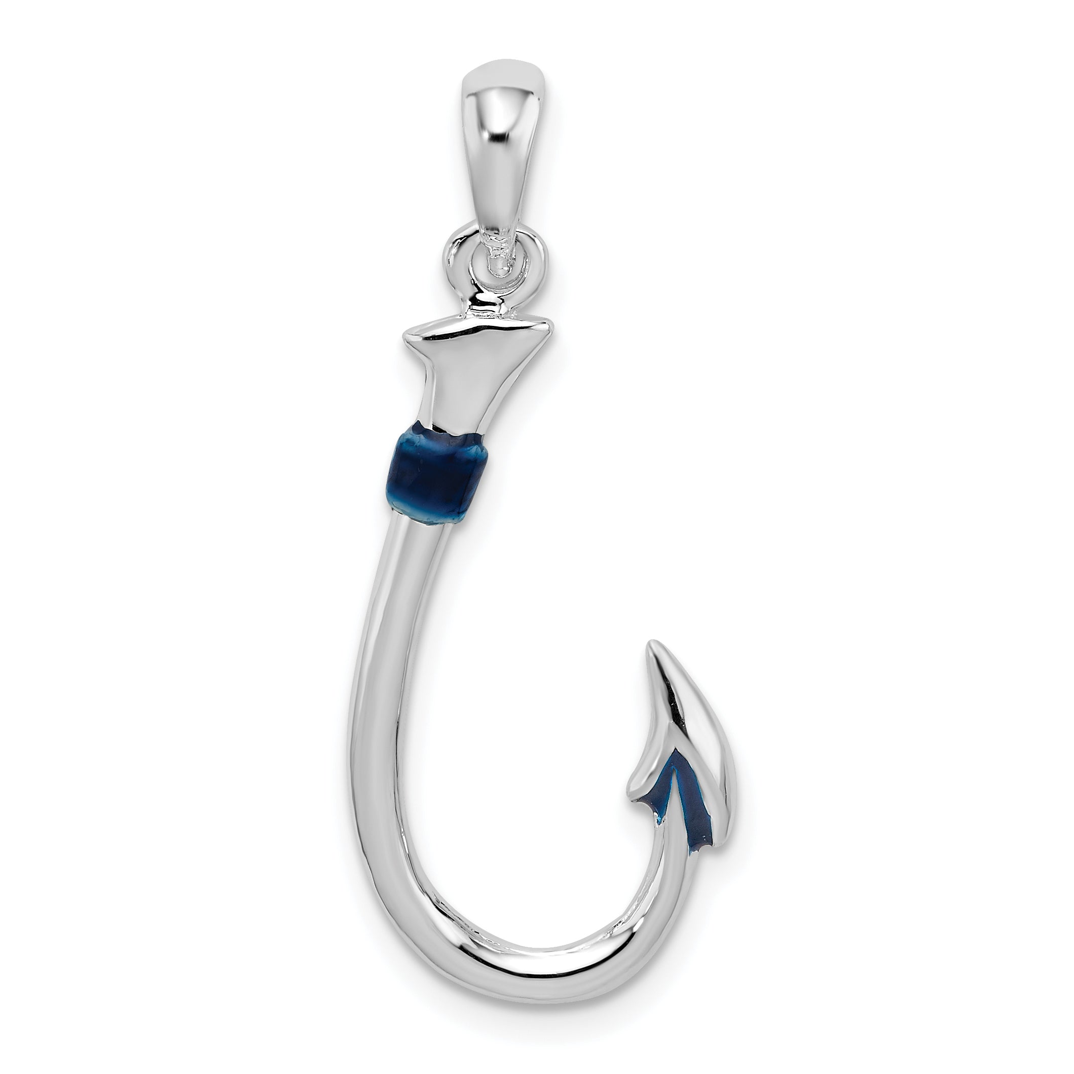 De-Ani Sterling Silver Rhodium-Plated Polished 3D Enameled Fish Hook Pendant Main image