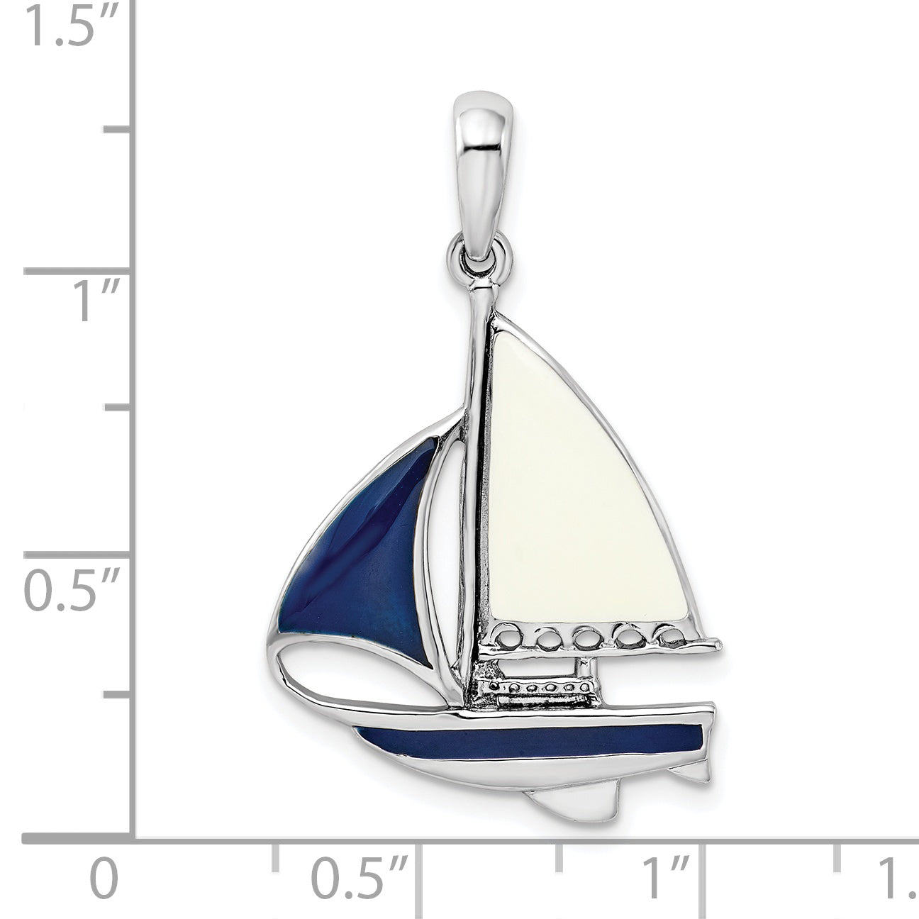 De-Ani Sterling Silver Rhodium-Plated Polished Enameled Sailboat Pendant