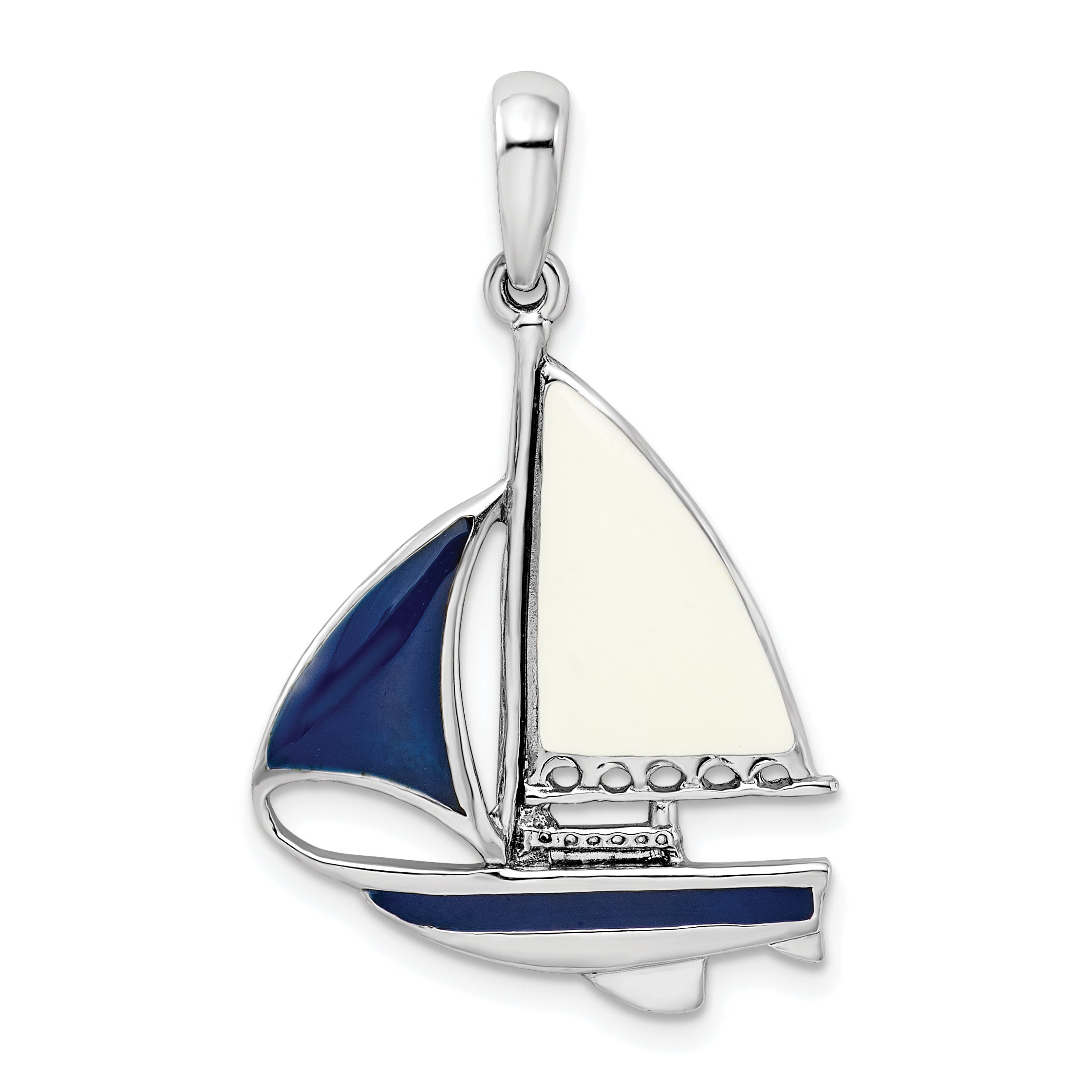De-Ani Sterling Silver Rhodium-Plated Polished Enameled Sailboat Pendant Main image