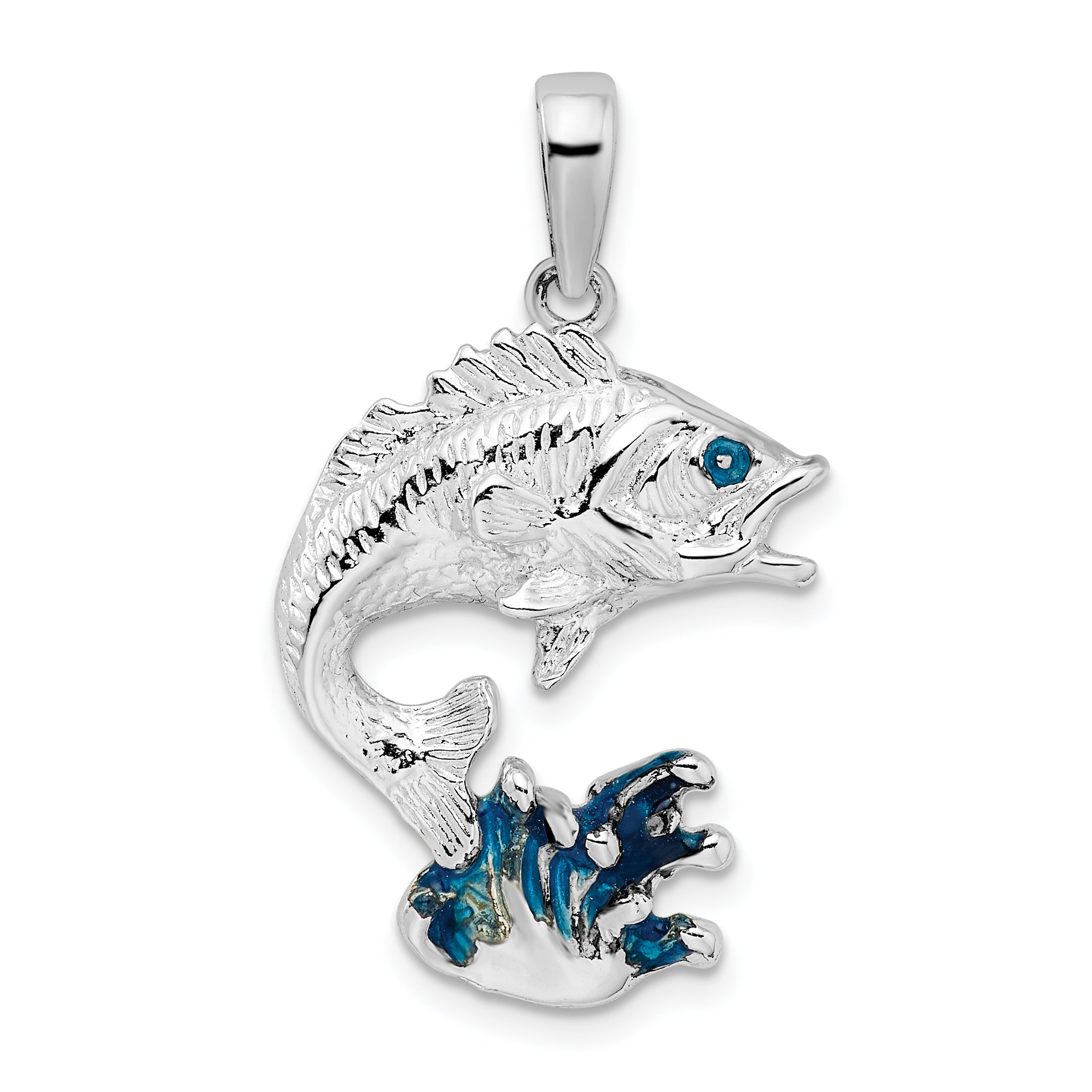 De-Ani Sterling Silver Rhodium-Plated Enameled Jumping Bass Fish Pendant Main image