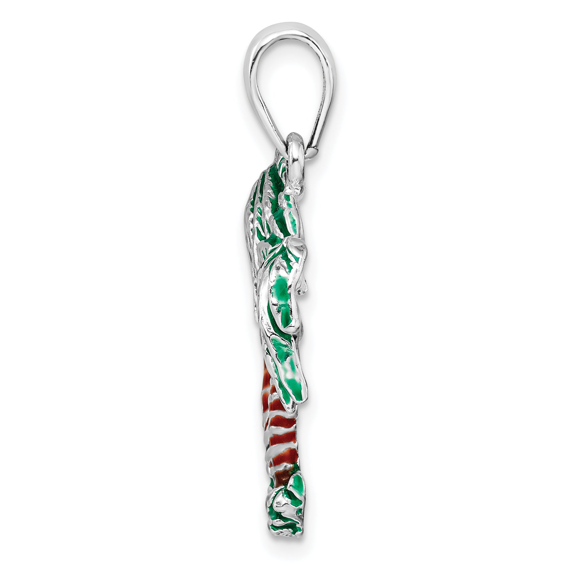 De-Ani Sterling Silver Rhodium-Plated Polished Enameled Palm Trees Pendant